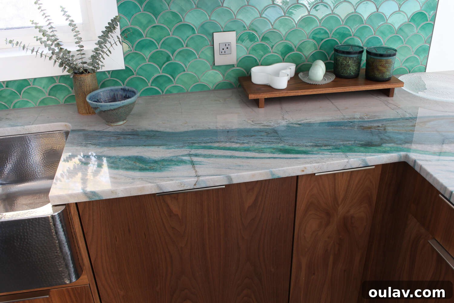 Mid-Century Modern Coastal Kitchen Reveal 29 Colorful Kitchen Renovation Before and After with integrated appliances