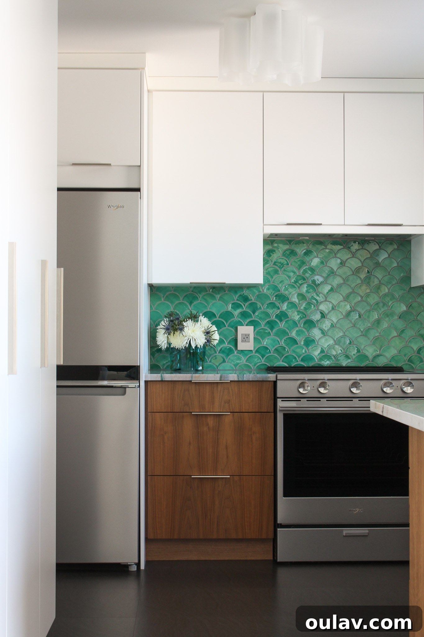 Mid-Century Modern Coastal Kitchen Reveal 30 Coastal Kitchen Renovation Before and After Reveal with statement lighting