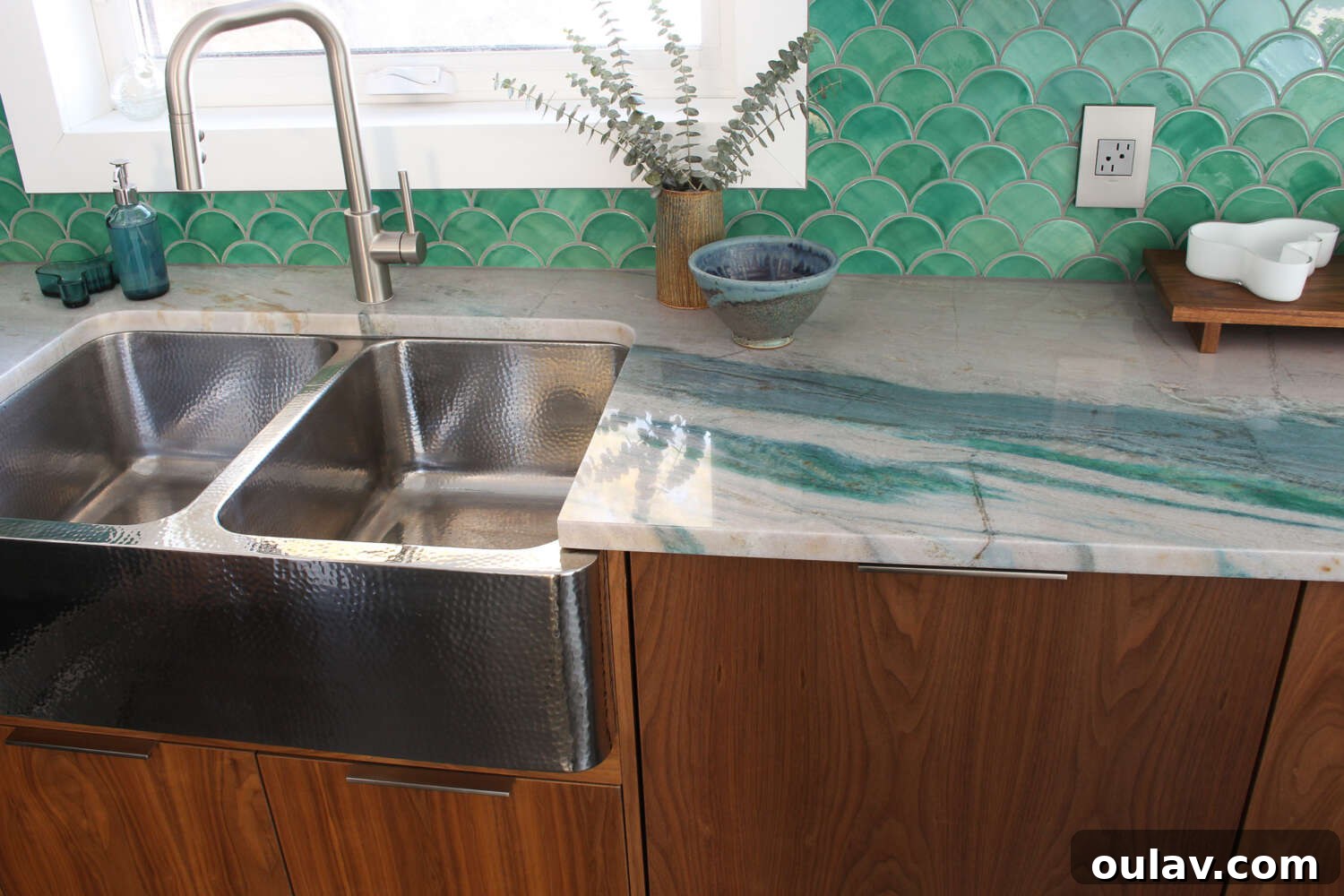 Mid-Century Modern Coastal Kitchen Reveal 5 Coastal Kitchen Renovation Reveal with Teal Stone Accents