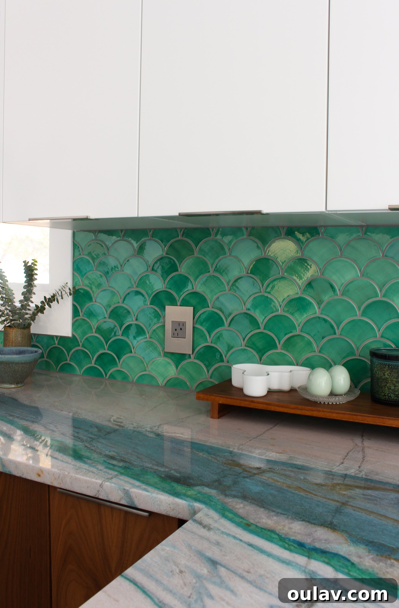 Mid-Century Modern Coastal Kitchen Reveal 6 Teal Stone Counters Highlighting Natural Veining