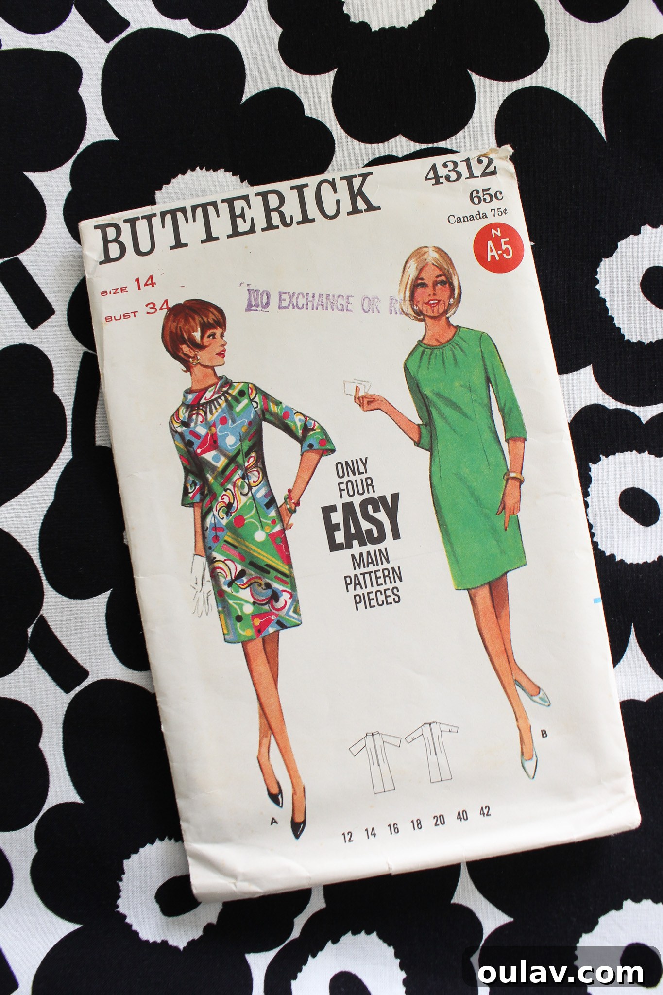 Sewing an Icon: Vintage Pattern Meets Marimekko Unikko Fabric 4 Butterick Pattern 4312 - Vintage 1964 Dress Pattern