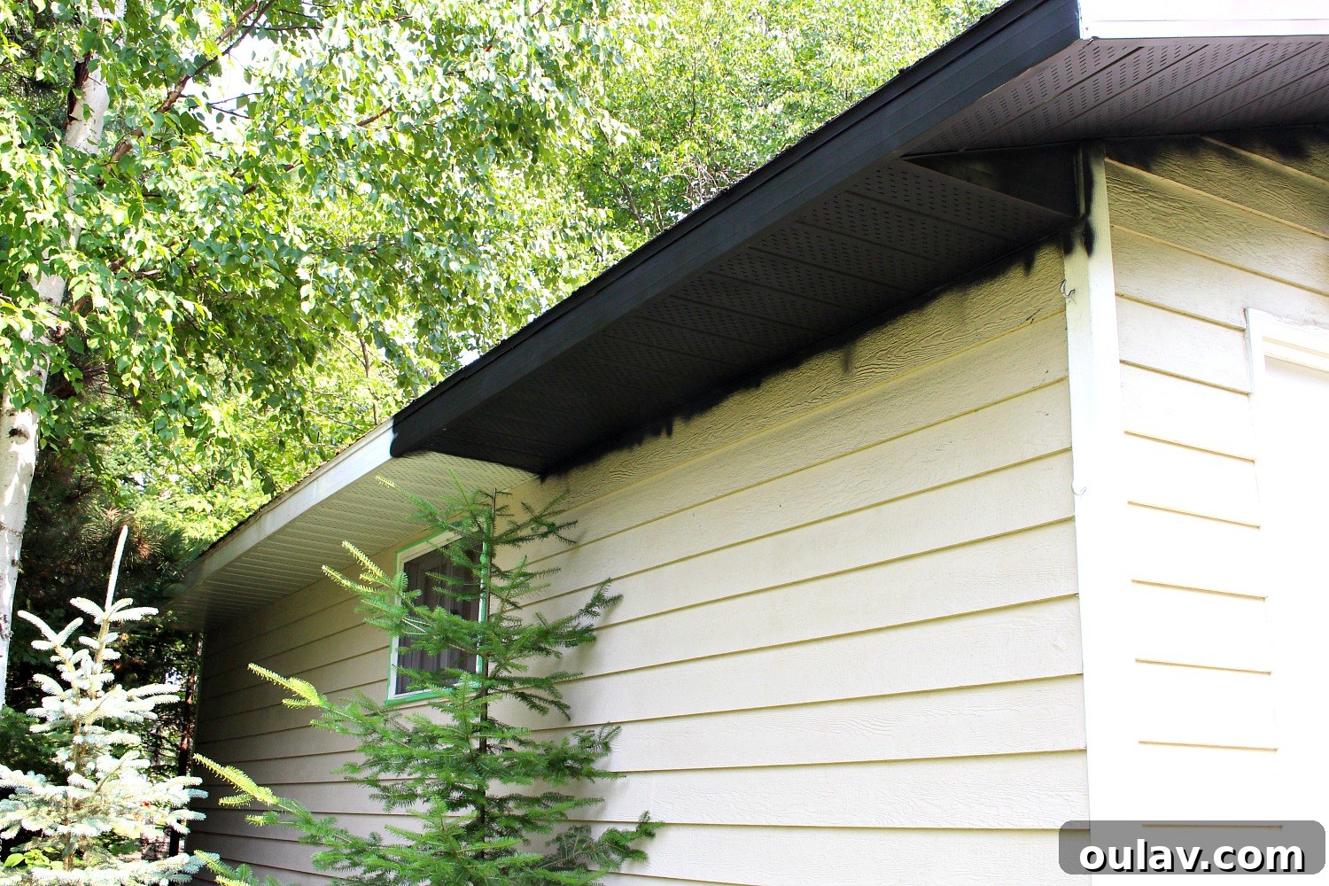 Close-up of the painted fascia, highlighting the smooth and consistent black finish.
