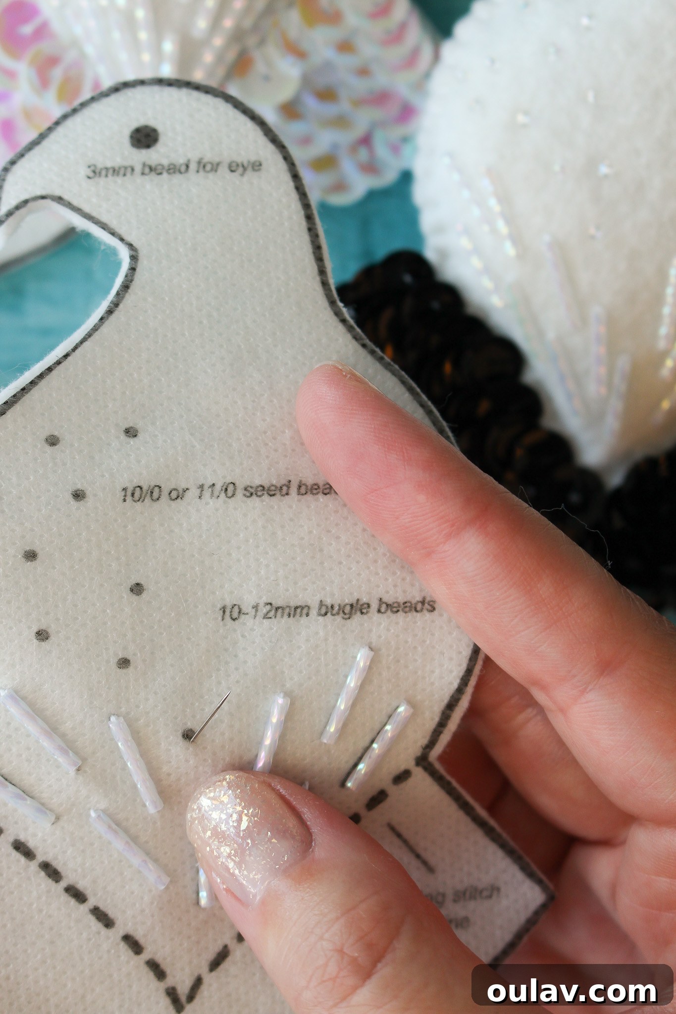 DIY Beaded Felt Ornament with Pattern - Seed beads