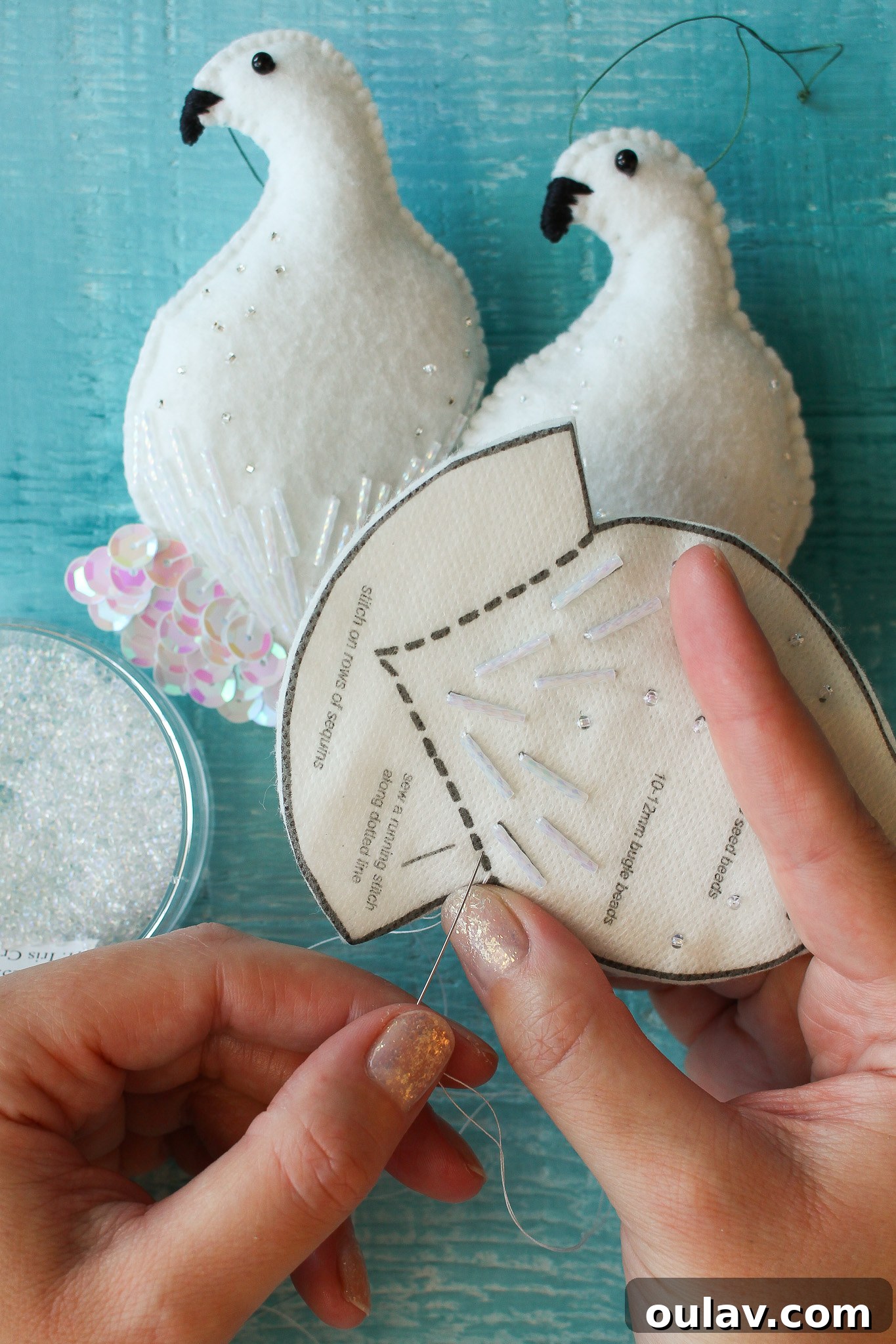 How to Sew Together Felt Ornaments - Running stitch on tail