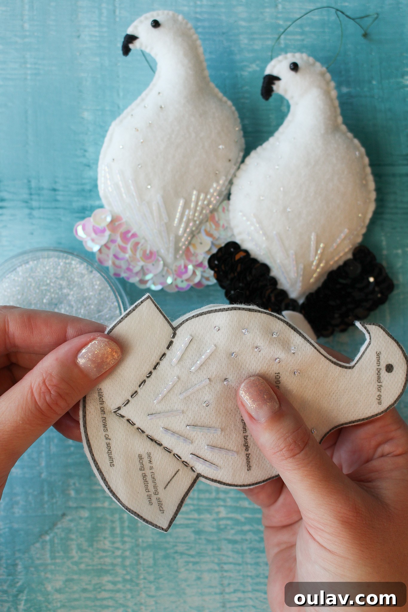 How to Hand Sew Felt Ornaments - Tail stitching close-up