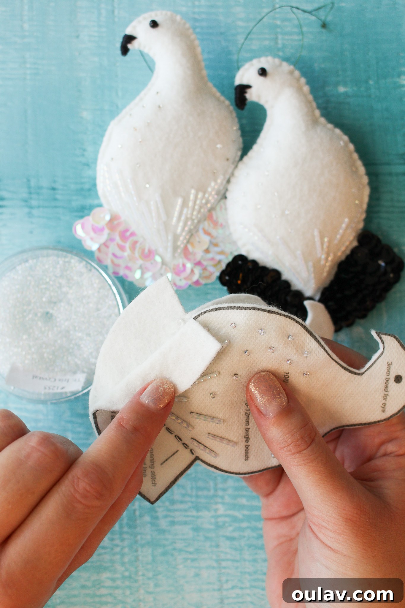 How to Sew a Felt Bird Christmas Ornament - Completed tail stitch