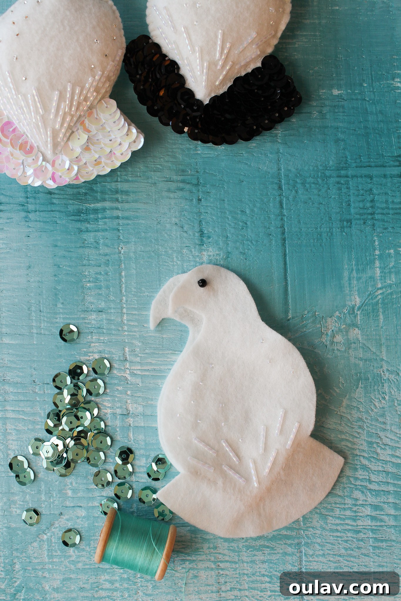 How to Stitch Sequins onto Felt - Felt pinned