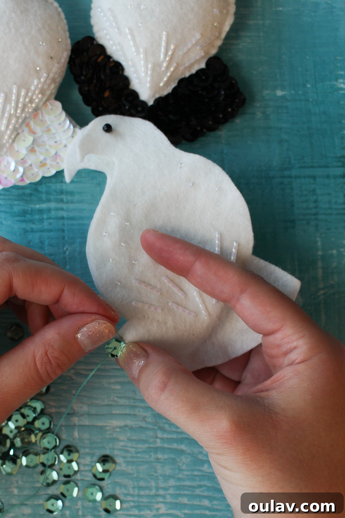 How to Stitch Sequins - Needle through sequin