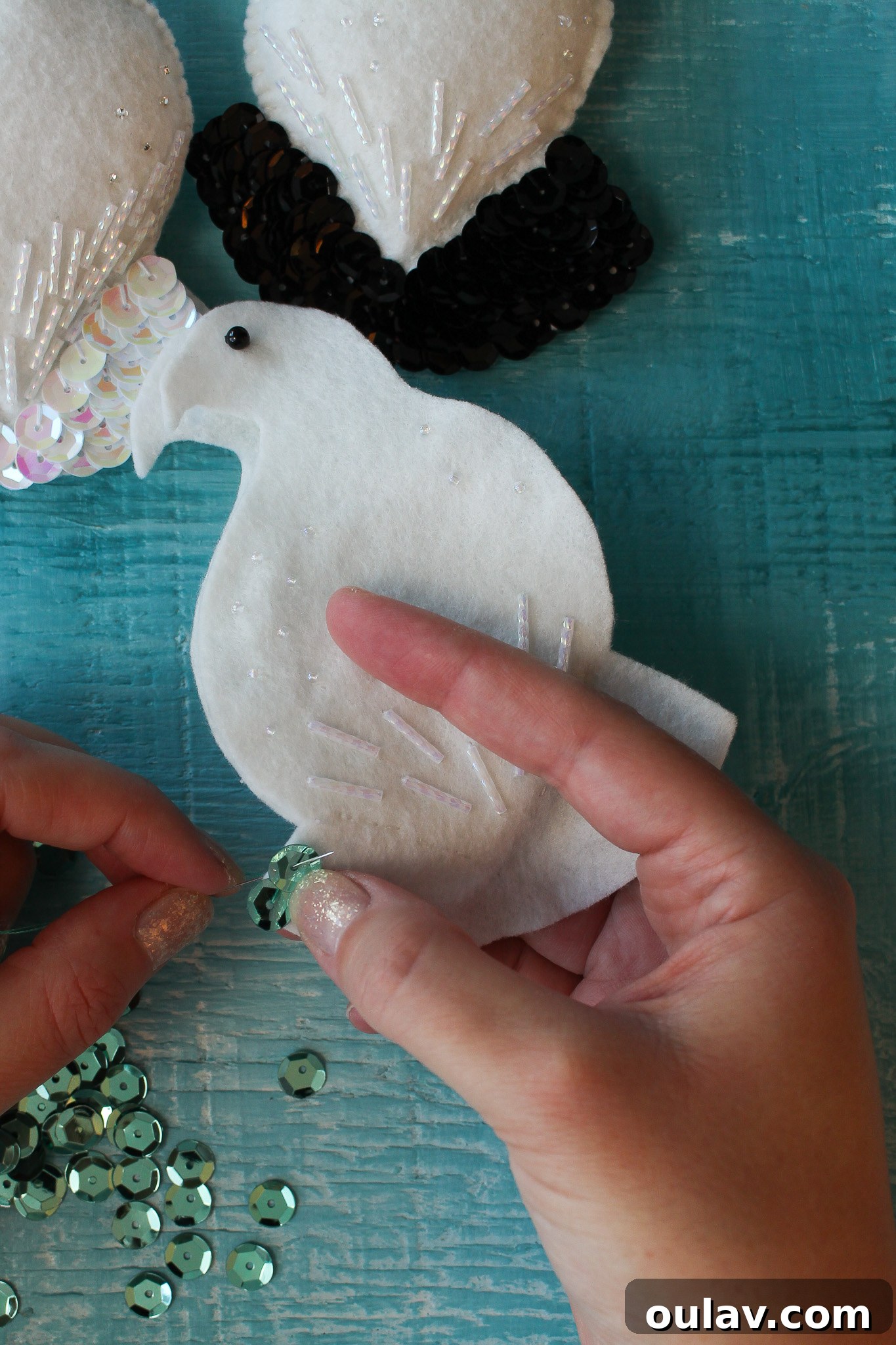 How to Sew Sequins onto Christmas Ornaments - Overlapping sequins