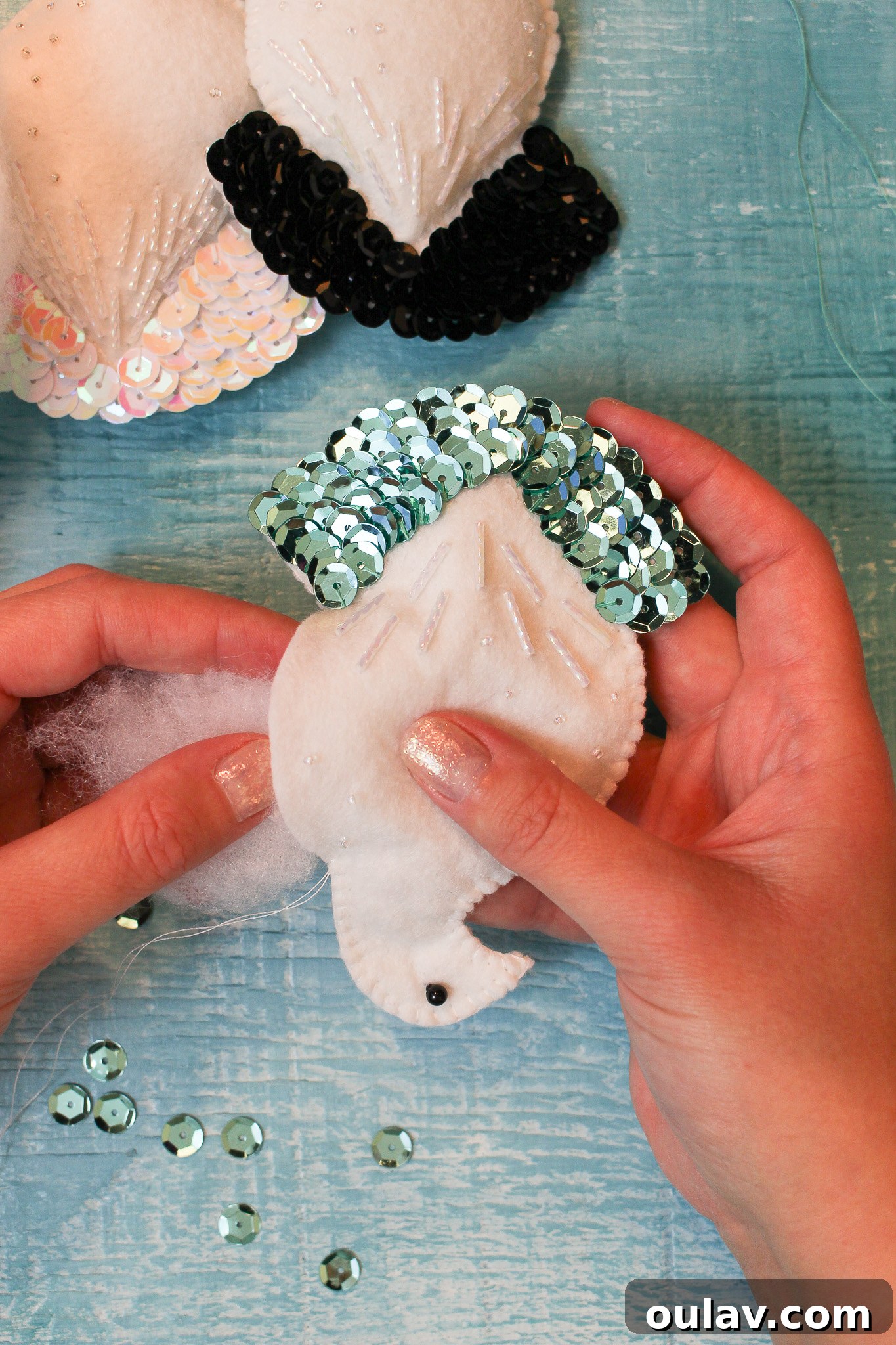 How to Stuff Felt Ornaments - Starting to stuff