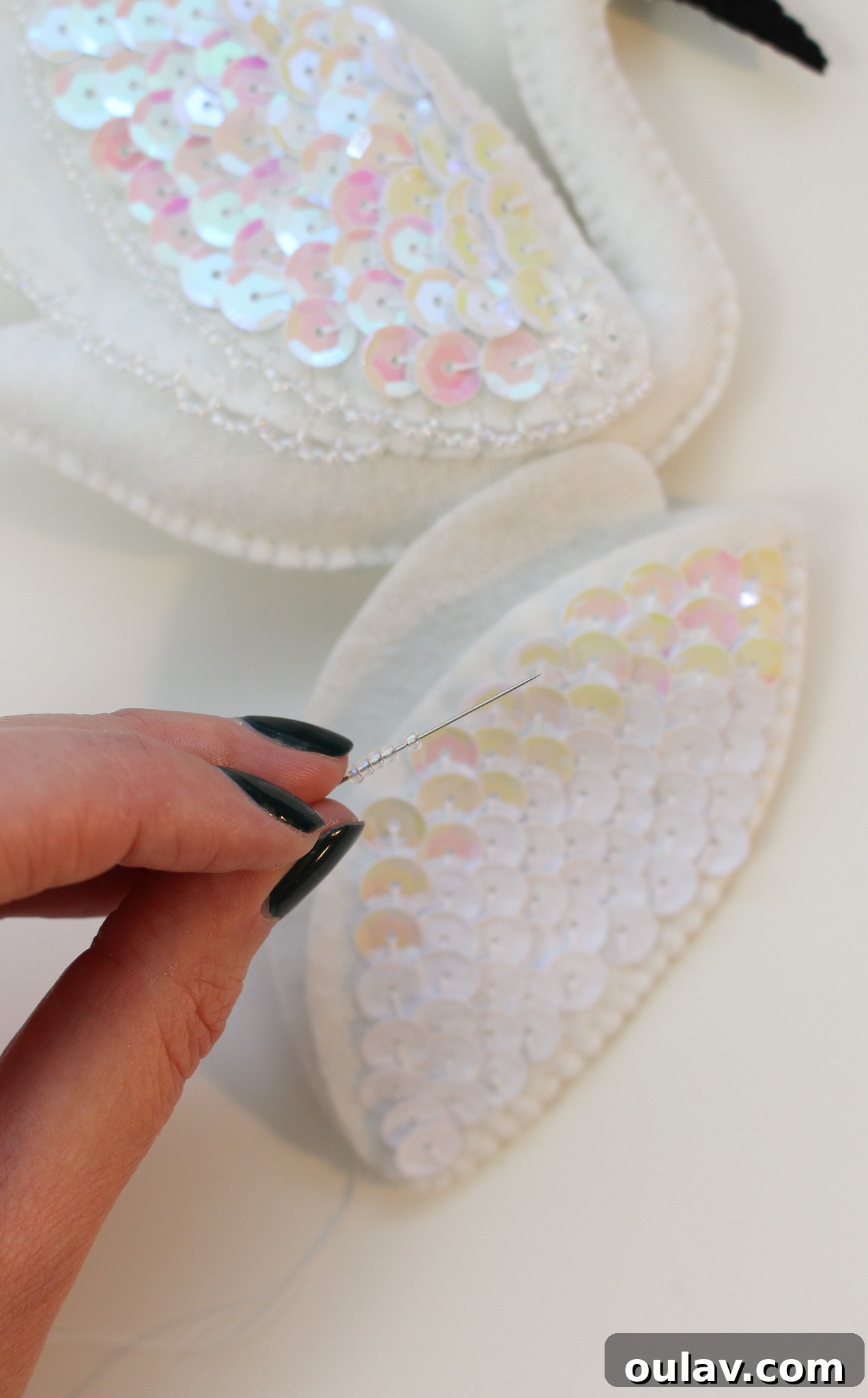 Stitch Your Own Felt Swan Ornament 25 Tutorial on how to do edge beading for felt crafts