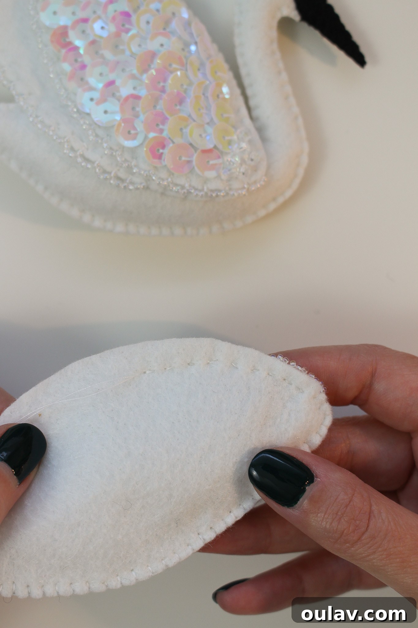 Stitch Your Own Felt Swan Ornament 33 Running stitch on felt for closing seams