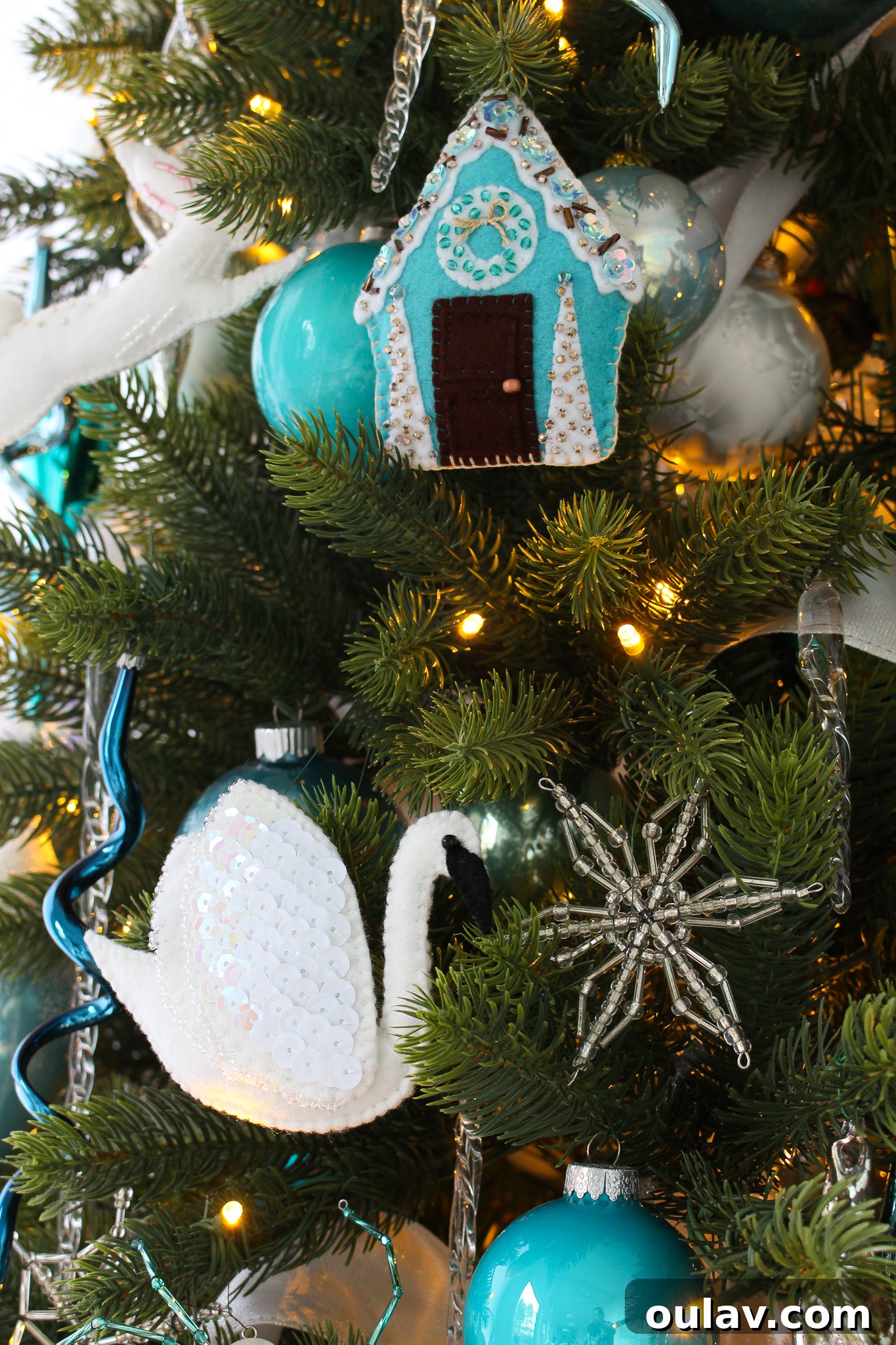 Stitch Your Own Felt Swan Ornament 5 Step-by-step guide on how to sew a DIY felt swan ornament for Christmas