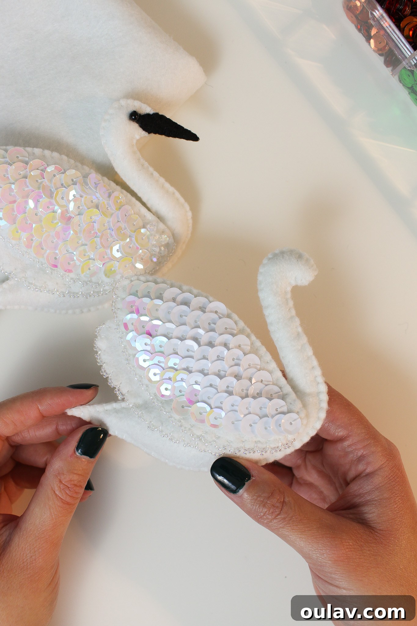 Stitch Your Own Felt Swan Ornament 47 Felt swan ornament with wing securely attached