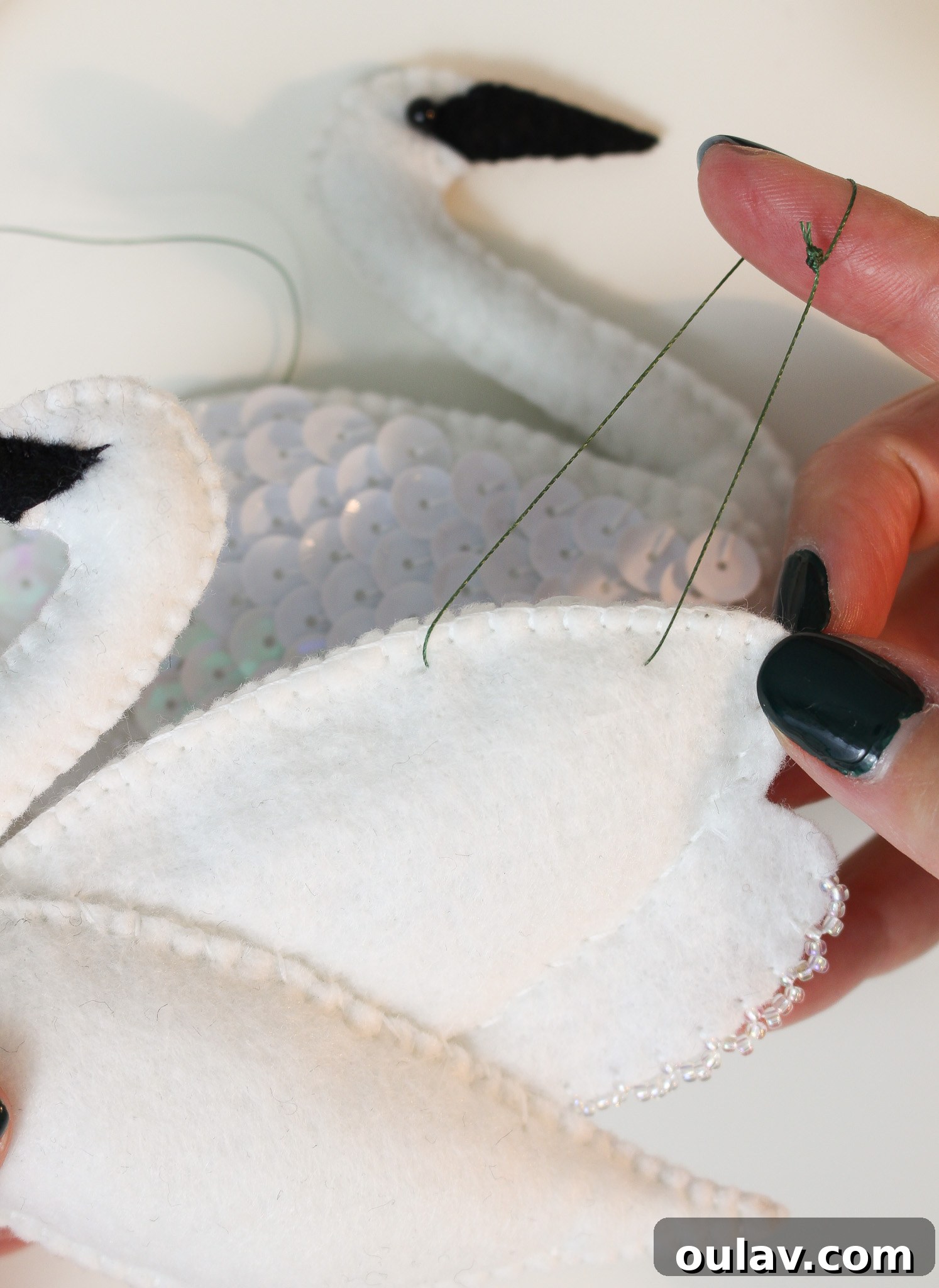 Stitch Your Own Felt Swan Ornament 52 How to hang felt ornaments with ribbon or thread