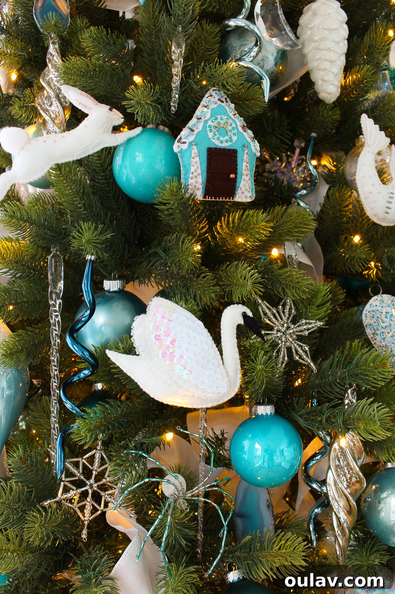 Stitch Your Own Felt Swan Ornament 55 Sequin Swan Ornament DIY close-up, highlighting details
