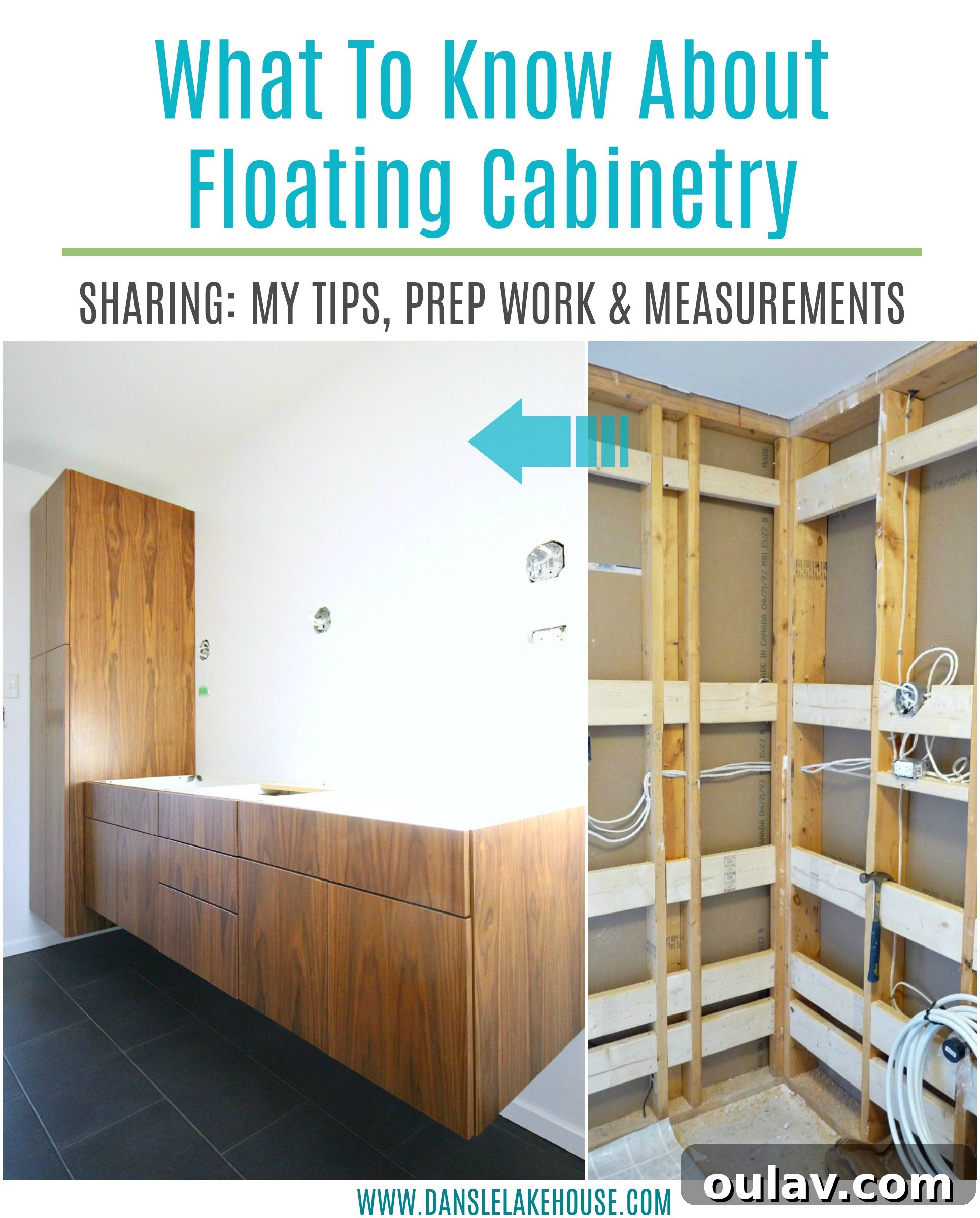Sleek Simplicity: Floating Walnut Cabinets Transform This Bathroom 3 What to Know About Floating Wall Mounted Cabinetry: Tips, Tricks and Prep Required. Read about my floating cabinets in the bathroom. #renovating #floatingcabinets #cabinetry #howto