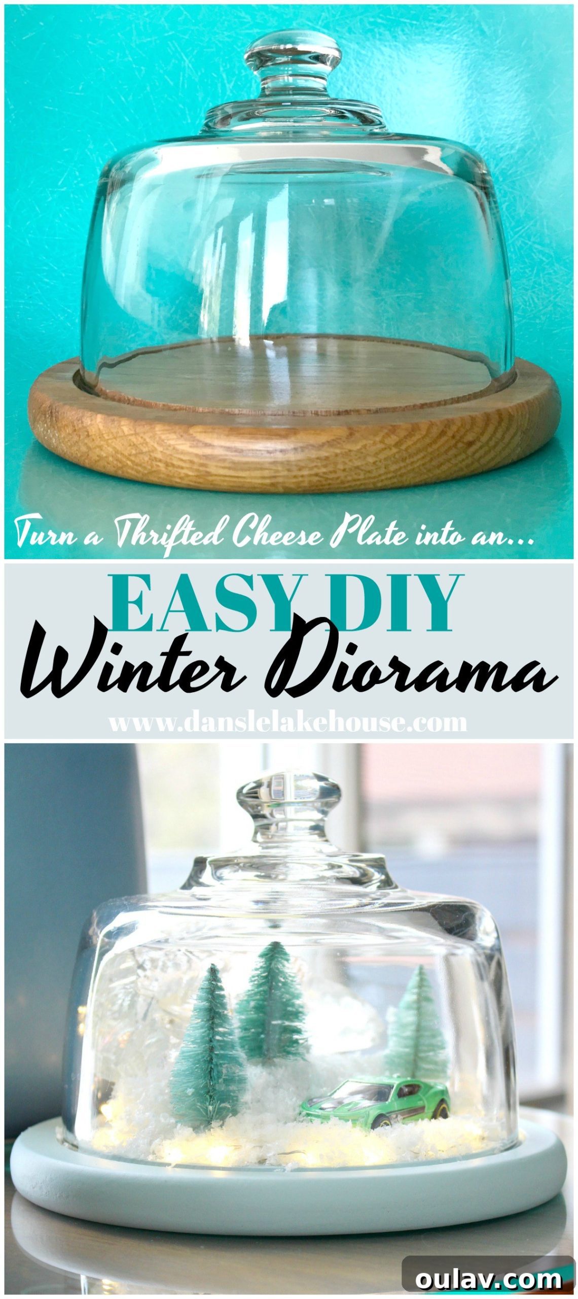 Gearhead's Festive Display Dome 17 Pinterest graphic: DIY Winter Diorama | Create Your Own Magical Camaro Cloche - A personalized and easy winter decor idea.