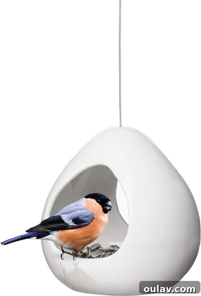 Holiday Haven: 25 Delightful Gifts for Homebodies 9 A stylish stoneware bird feeder, hanging outdoors, with its multi-purpose design for homebodies.