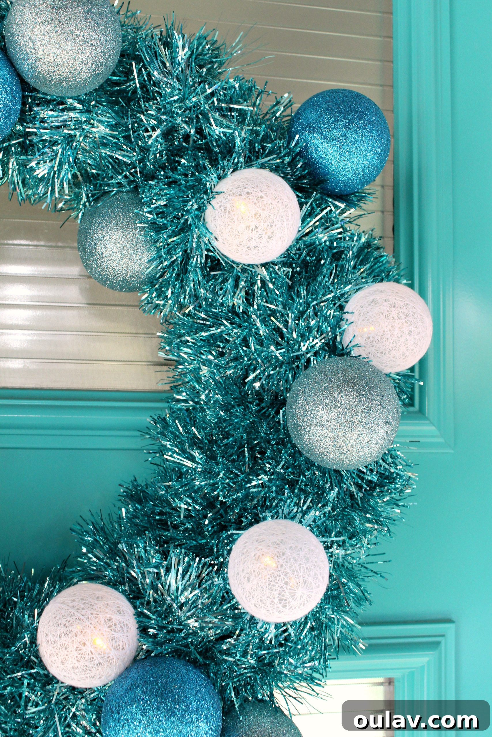 Retro Sparkle: Craft Your Own Tinsel Wreath 11 Aqua DIY Tinsel Wreath with Retro Christmas Vibes and Lights