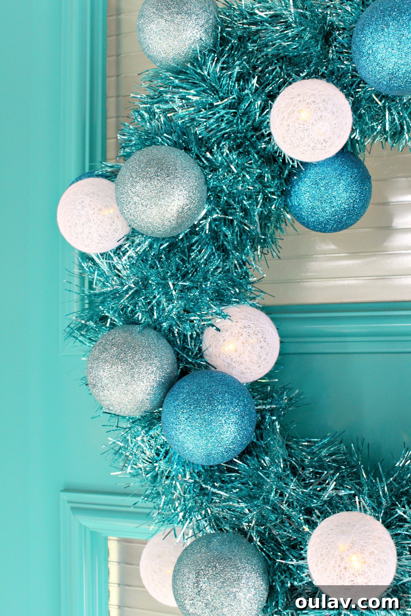 Retro Sparkle: Craft Your Own Tinsel Wreath 9 Close-up of Sparkling Retro Tinsel Wreath for Holiday Decor