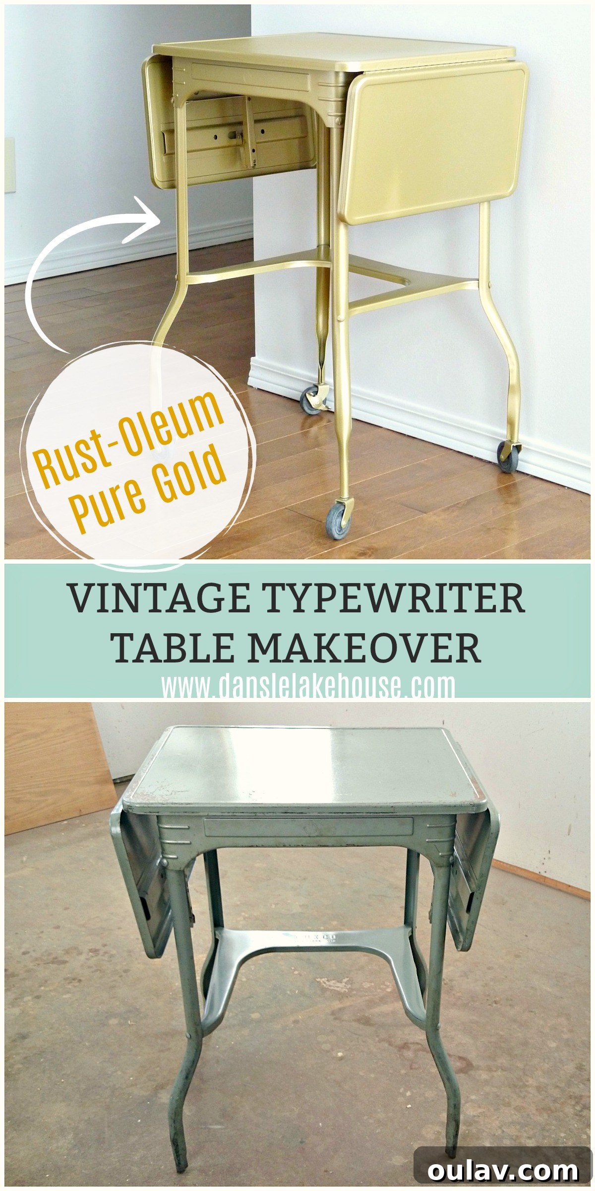Golden Makeover for a Vintage Typewriter Table 2 Vintage Typewriter Table Makeover | Rust-Oleum Universal Metallic Pure Gold Spray Paint Review #upcycle #spraypainting #spraypaintmakeover #vintagefurniture #vintage #furnituremakeover