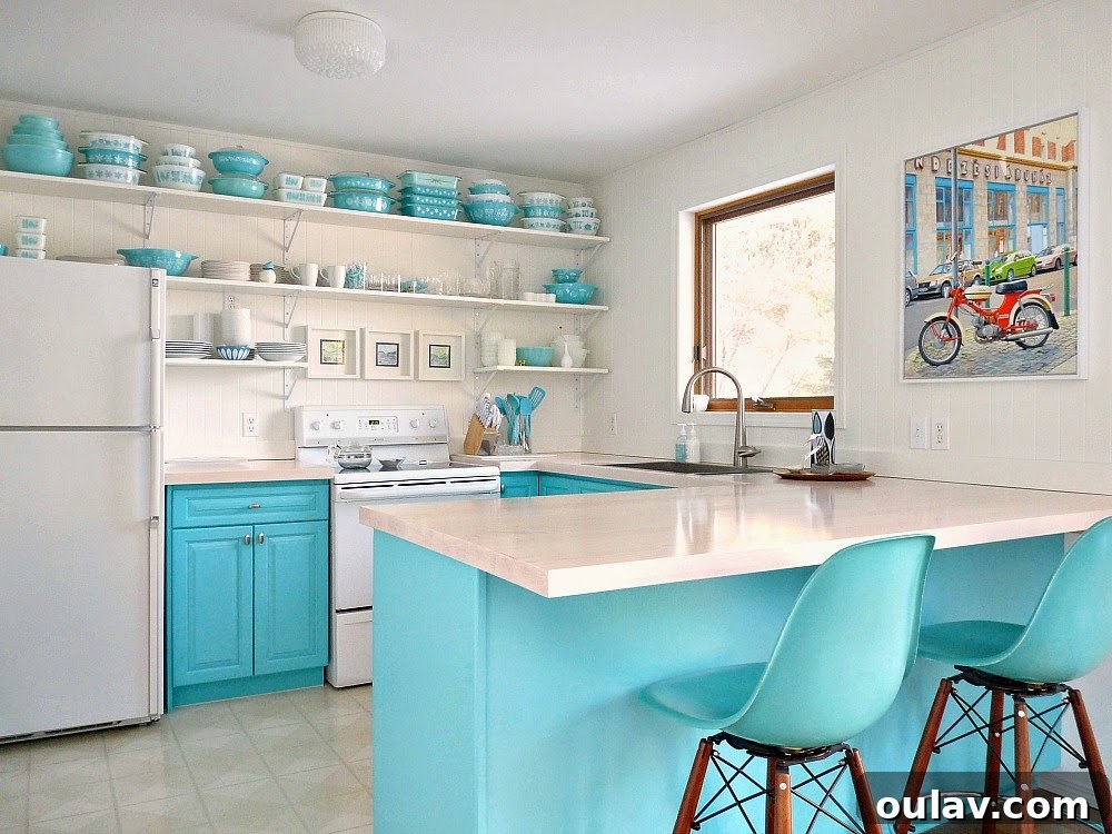 Aqua Oasis Kitchens 2 First bold turquoise kitchen cabinets