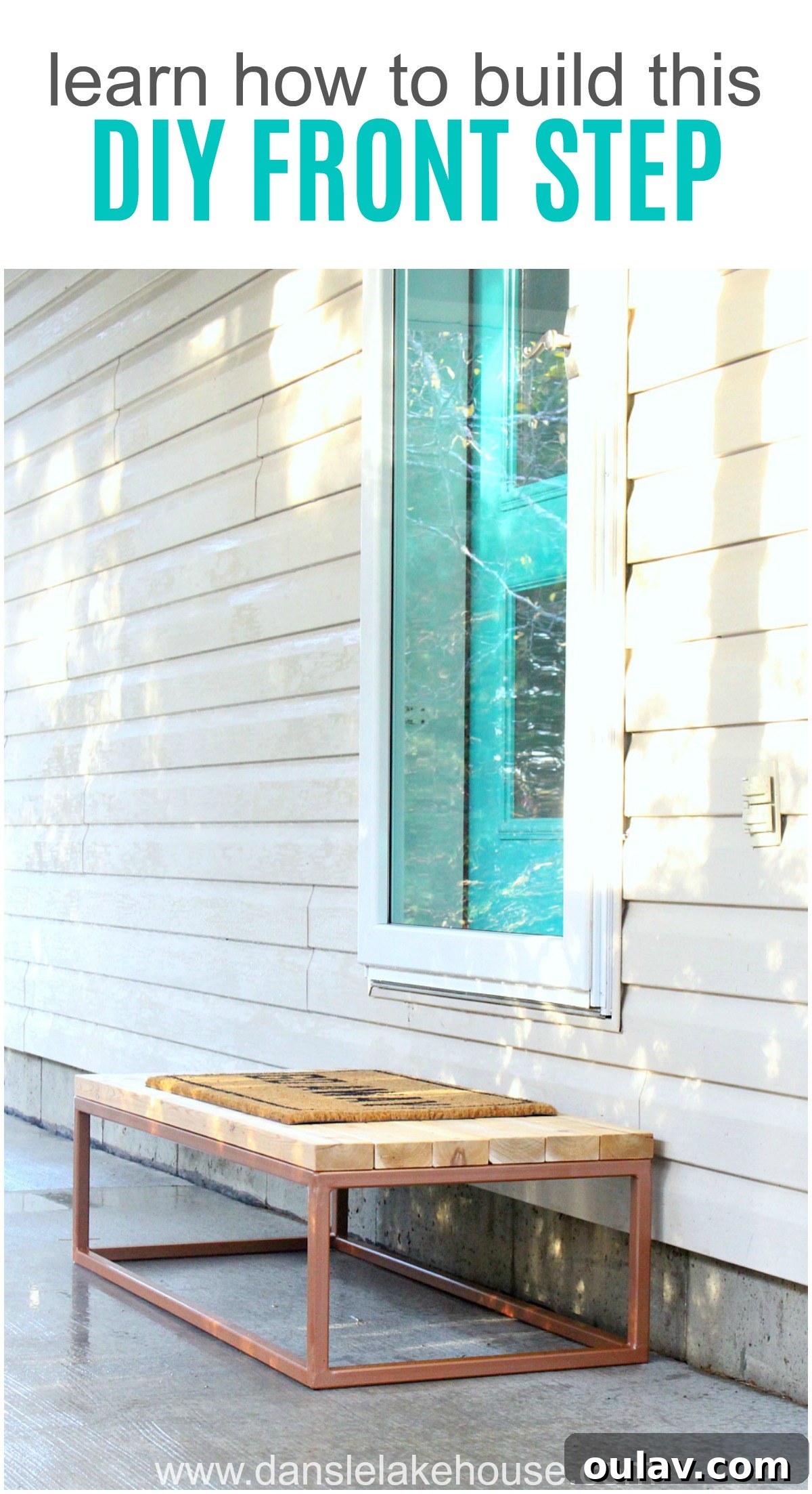 Custom outdoor step design with welded metal frame and natural wood planks