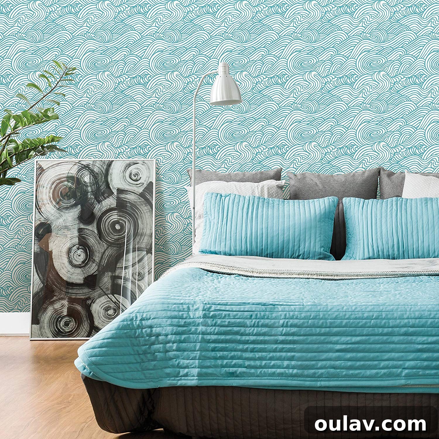 Inspirational image of wave-inspired wallpaper, offering an alternative way to bring the dynamism of large art into a room.