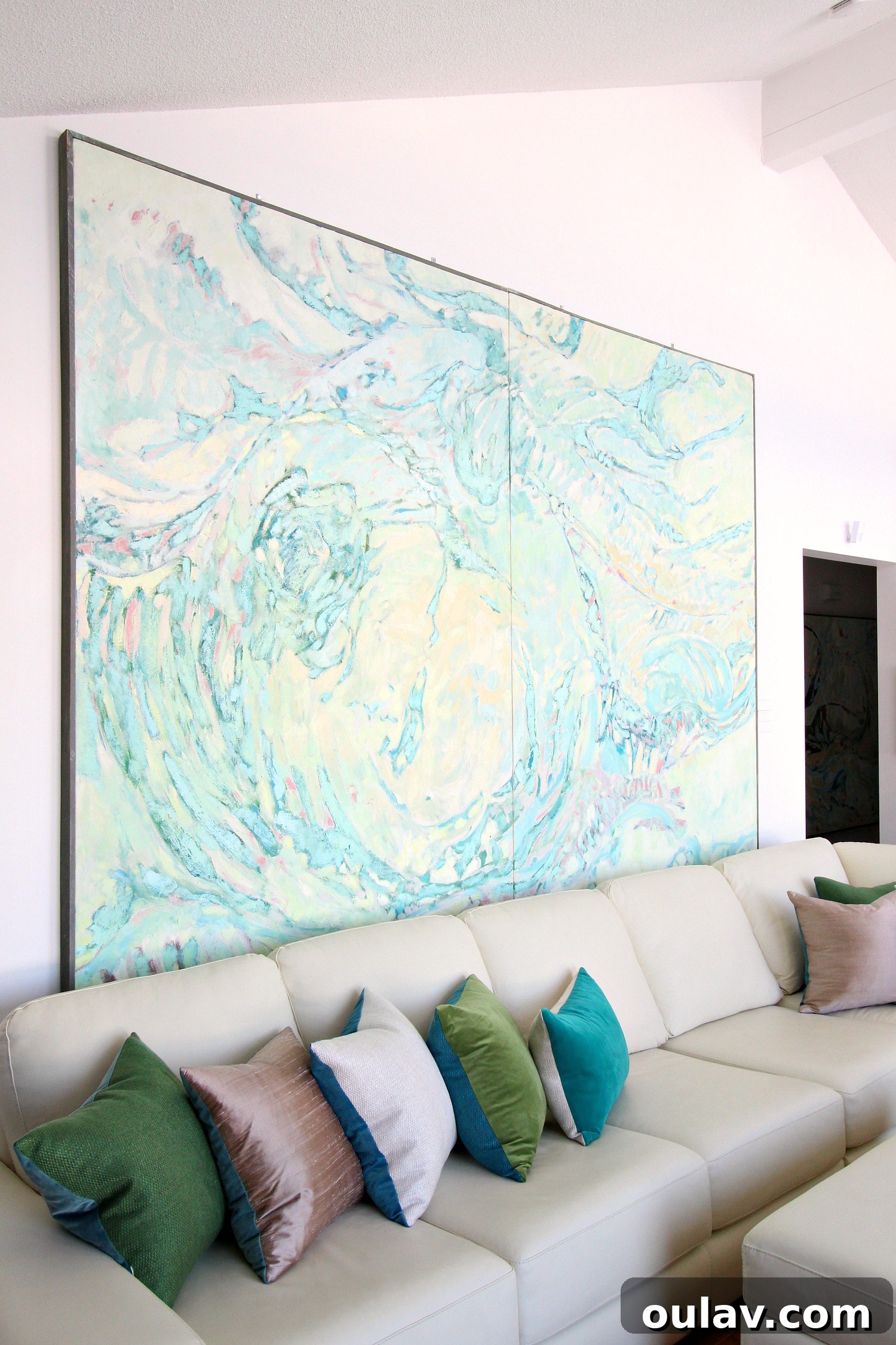 Another view of the large-scale artwork securely hung, demonstrating the stability provided by the heavy-duty hanging method.