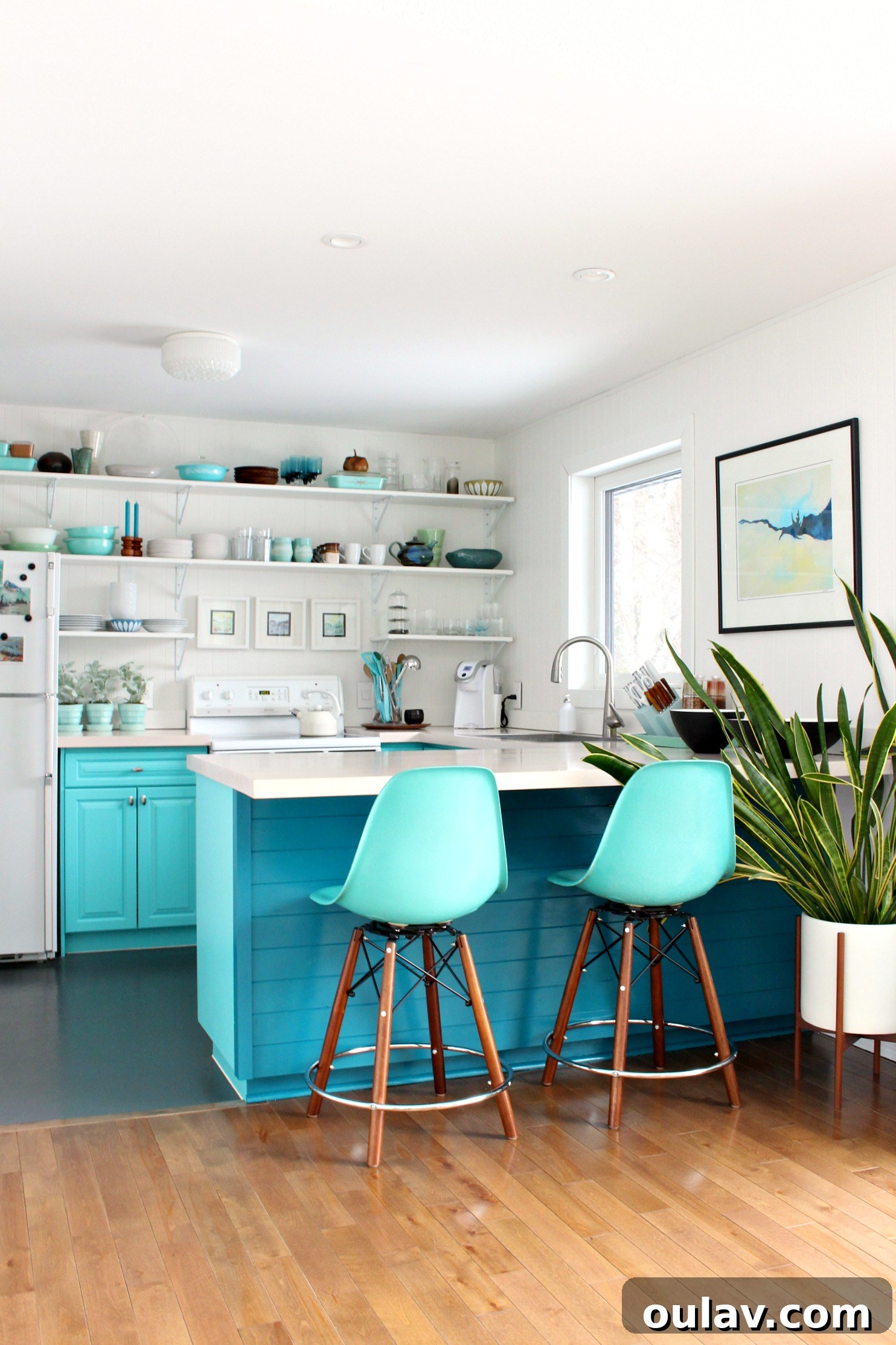 Transform Your Kitchen Cabinets Tongue and Groove Paneling and a Fresh Teal Hue 18 New Teal Cabinet Color on Paneling for a Vibrant Kitchen