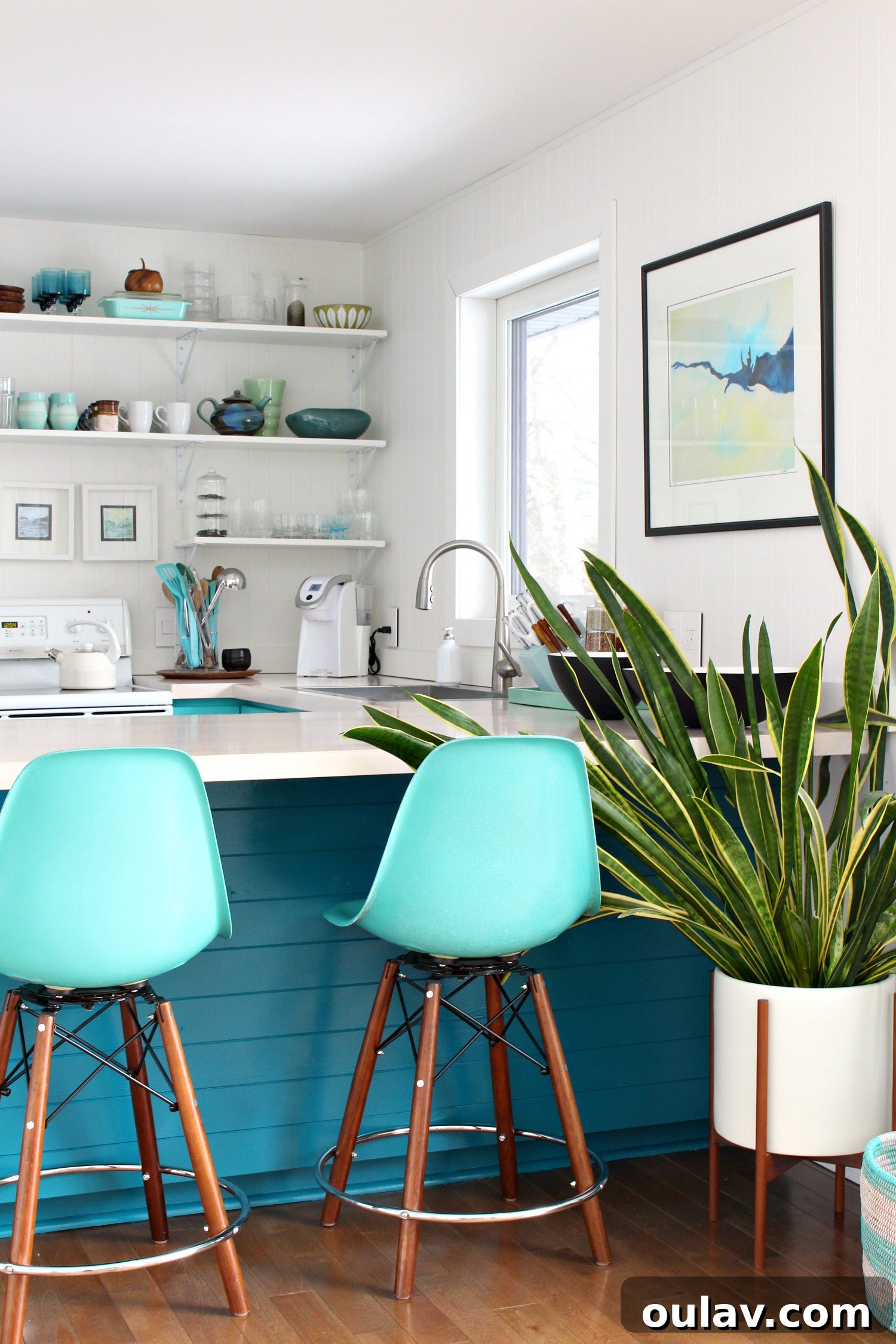 Transform Your Kitchen Cabinets Tongue and Groove Paneling and a Fresh Teal Hue 19 Kitchen Refresh with Tongue and Groove Paneling and Teal Paint