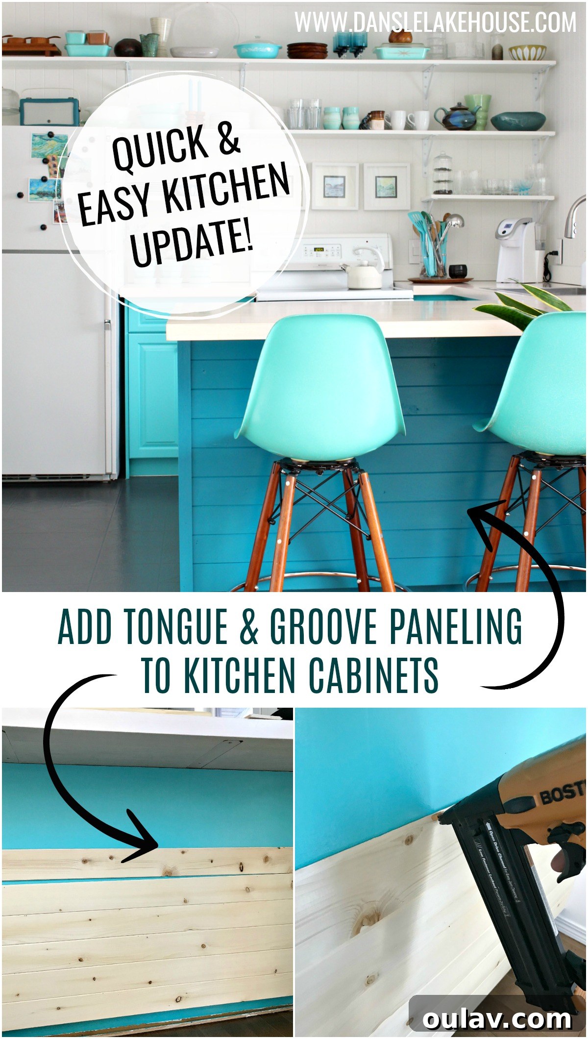 Transform Your Kitchen Cabinets Tongue and Groove Paneling and a Fresh Teal Hue 20 Final Look: Tongue and Groove Paneling and New Teal Cabinet Color