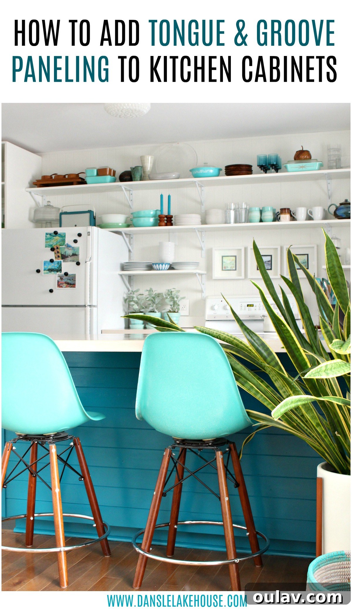 Transform Your Kitchen Cabinets Tongue and Groove Paneling and a Fresh Teal Hue 4 Enhancing Open Shelving with Tongue and Groove Paneling