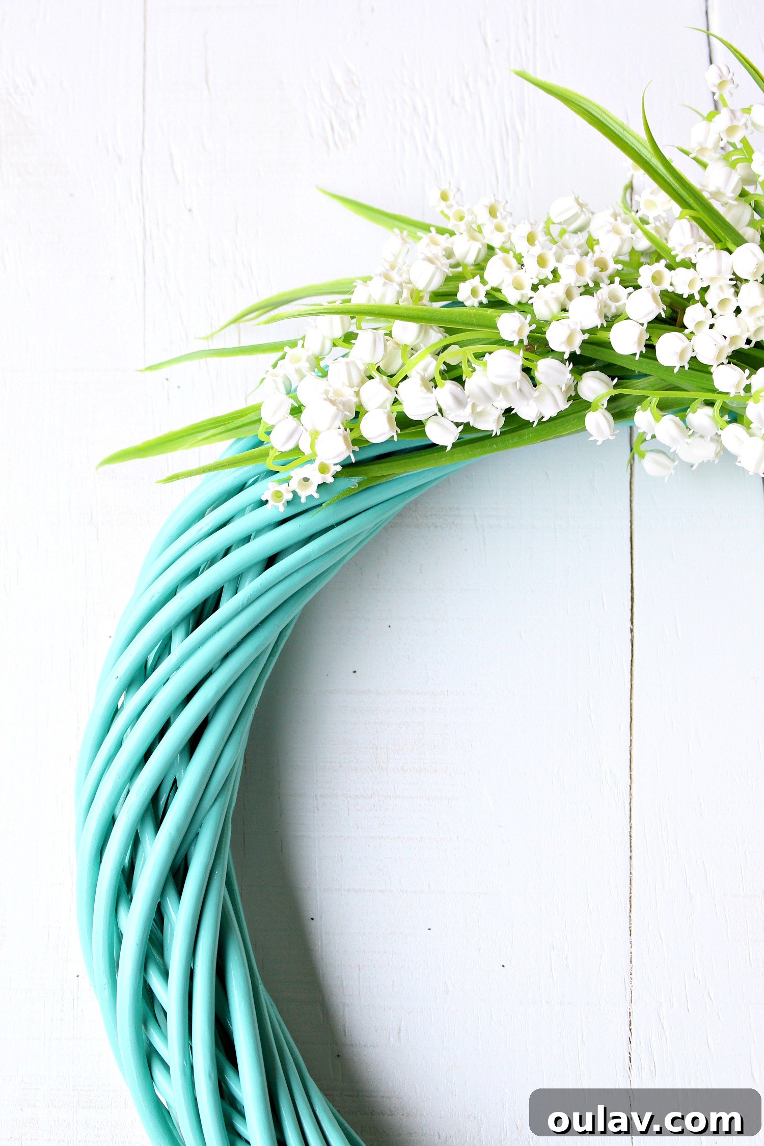 Effortless Turquoise Lily Faux Wreath 8 Assorted faux Lily of the Valley flowers ready for wreath assembly
