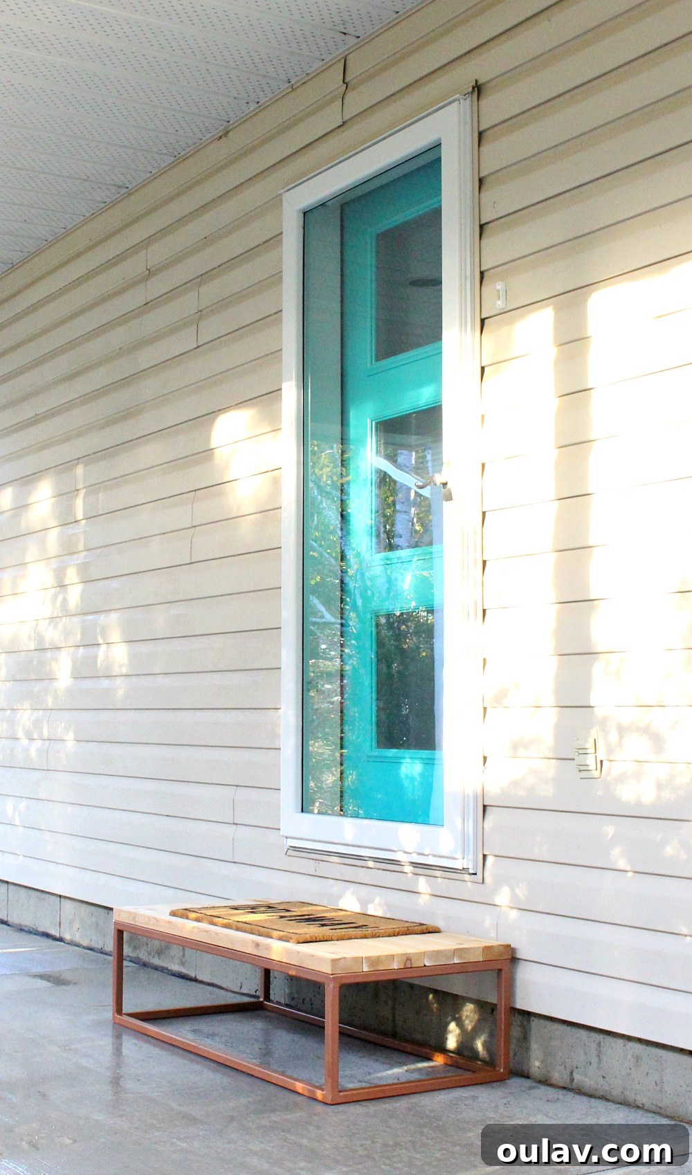 Industrial Chic DIY Outdoor Bench with 2x4 Top and Welded H Legs 5 DIY Welded Front Step with 2x4 wood and metal base