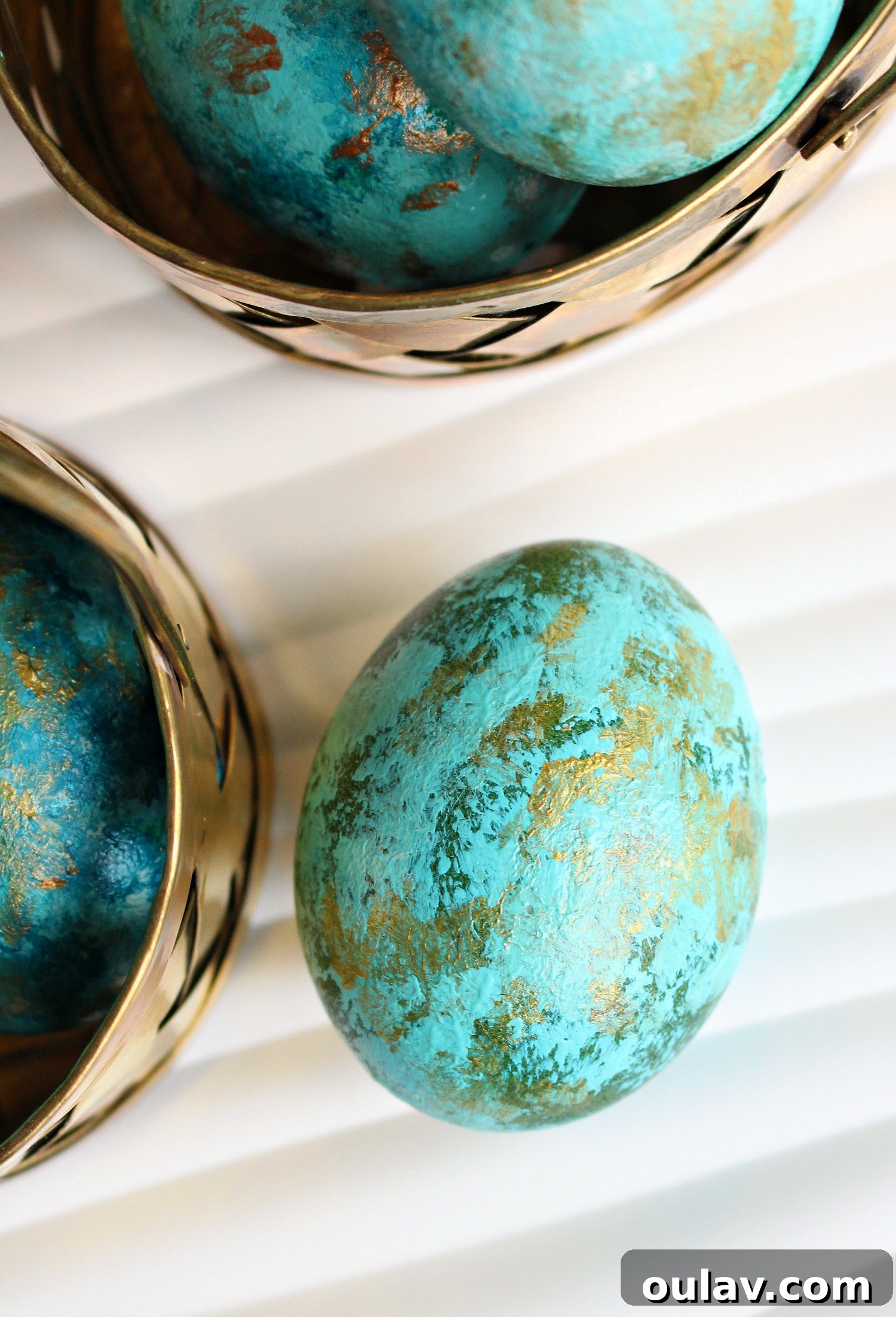 Displaying Painted Easter Eggs in Brass Baskets