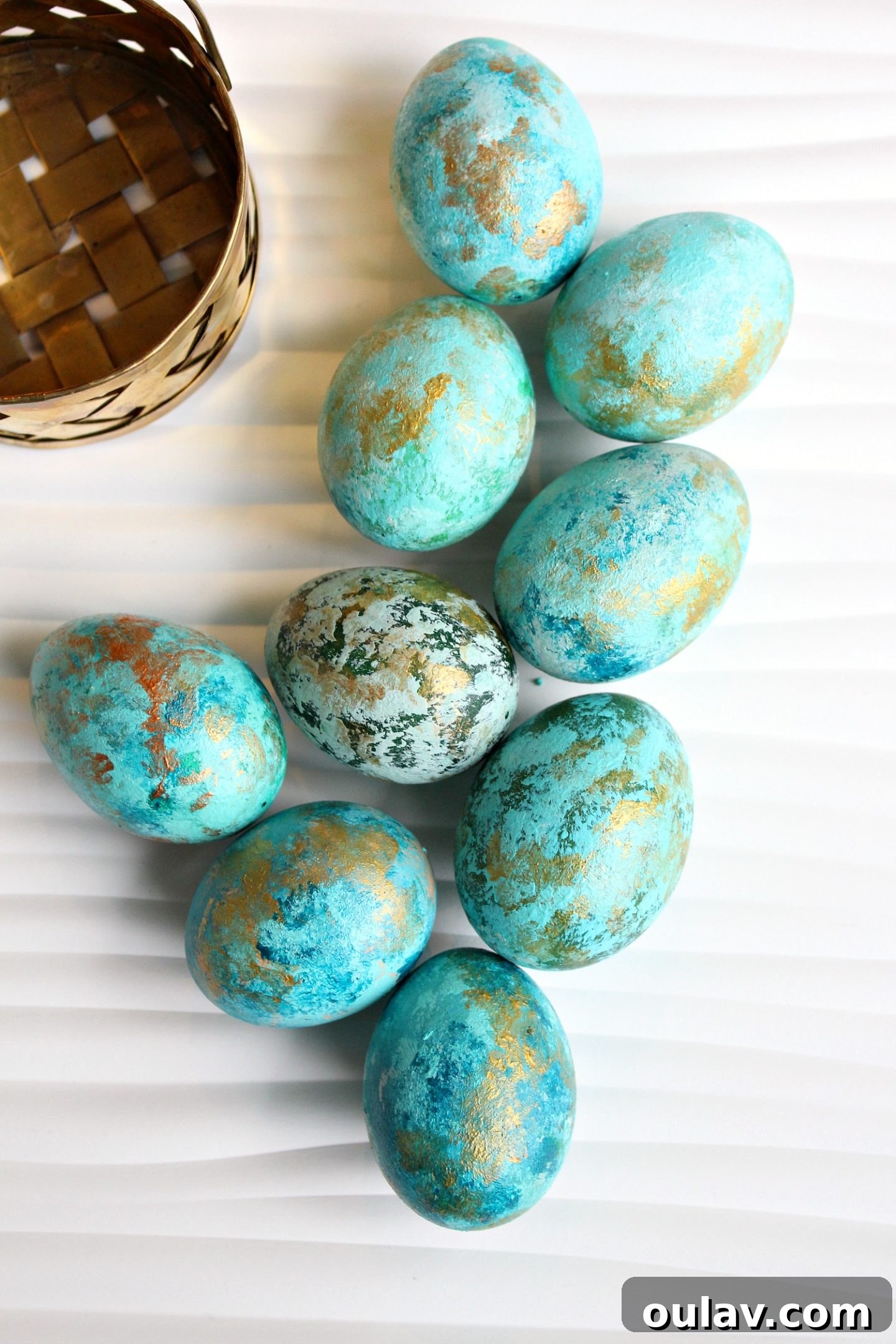 Abstract Artistry on Easter Eggs 7 Turquoise and Gold Painted Easter Eggs