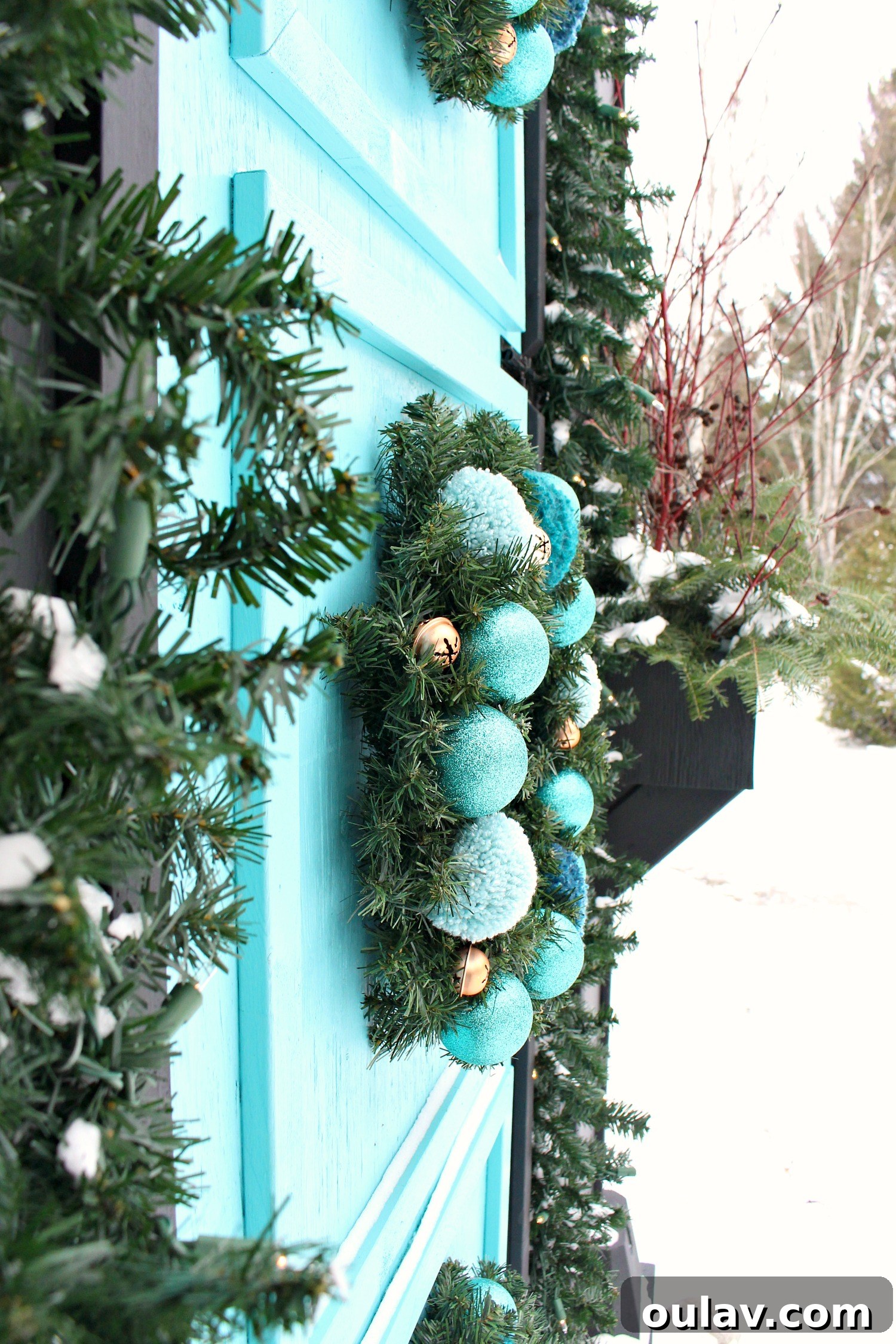 DIY Pom Pom and Ornament Wreath Detail