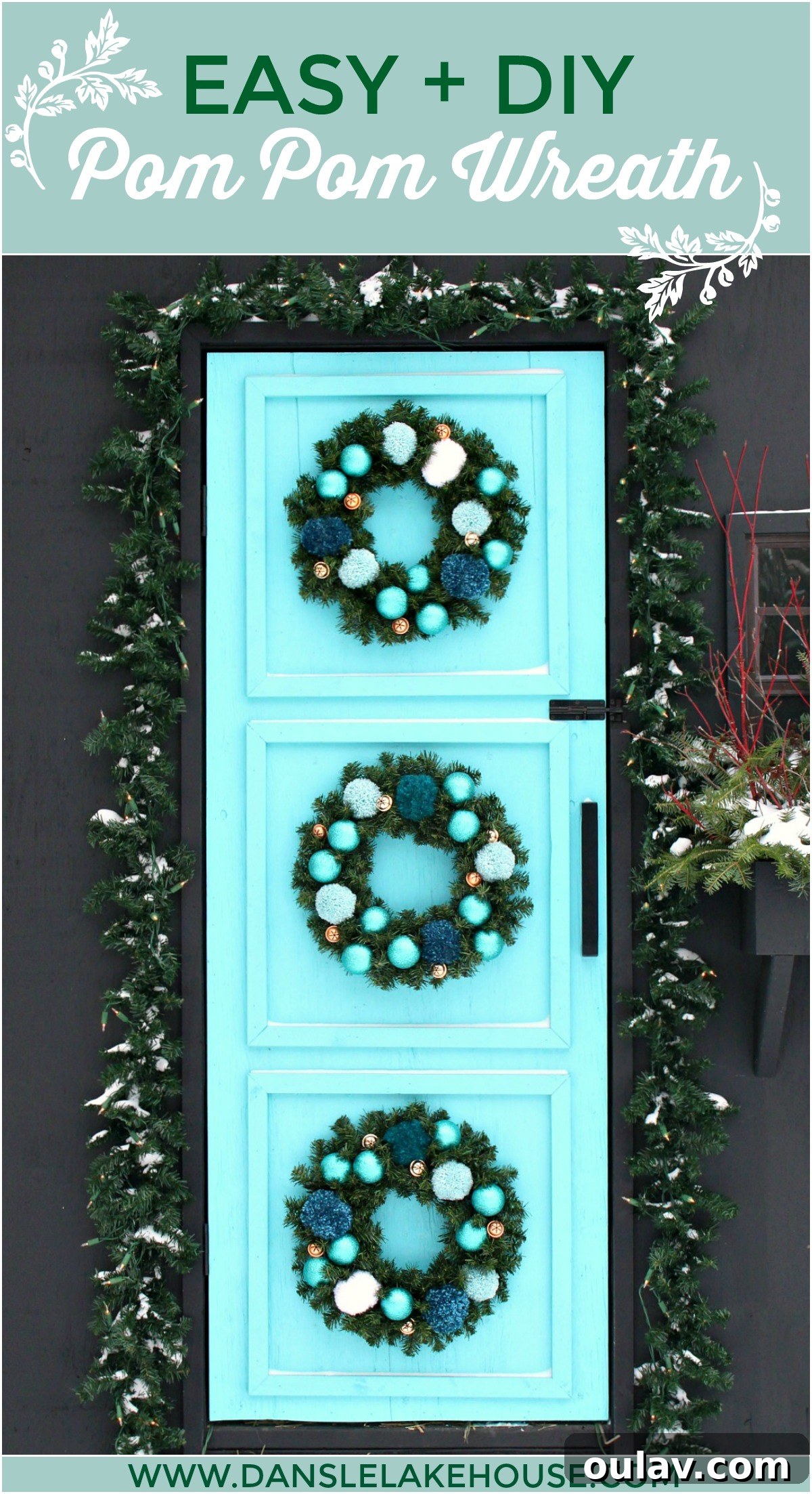 Easy DIY Pom Pom Wreath on Chicken Coop Door