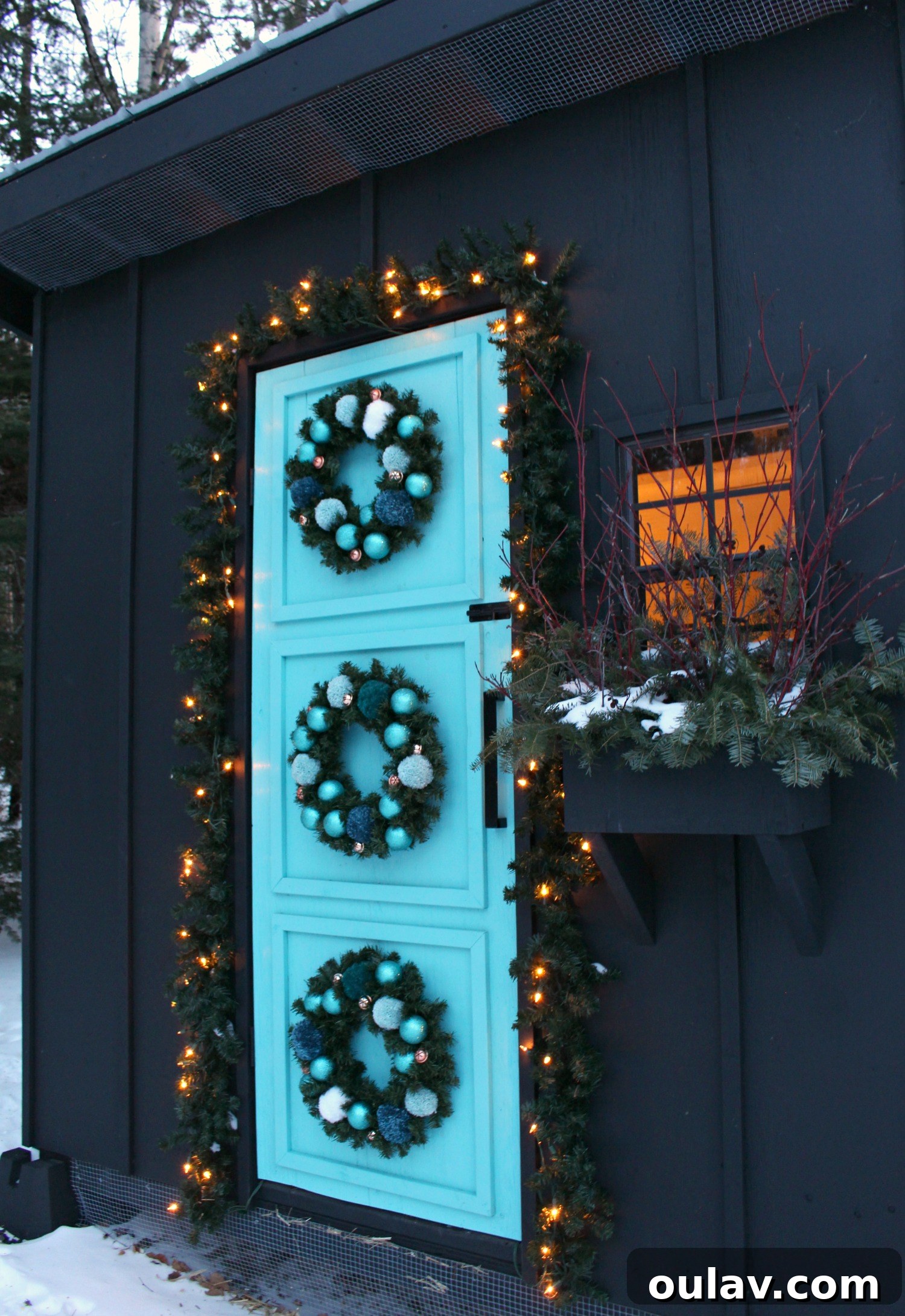 Cozy and Inviting Chicken Coop at Night with Holiday Lights