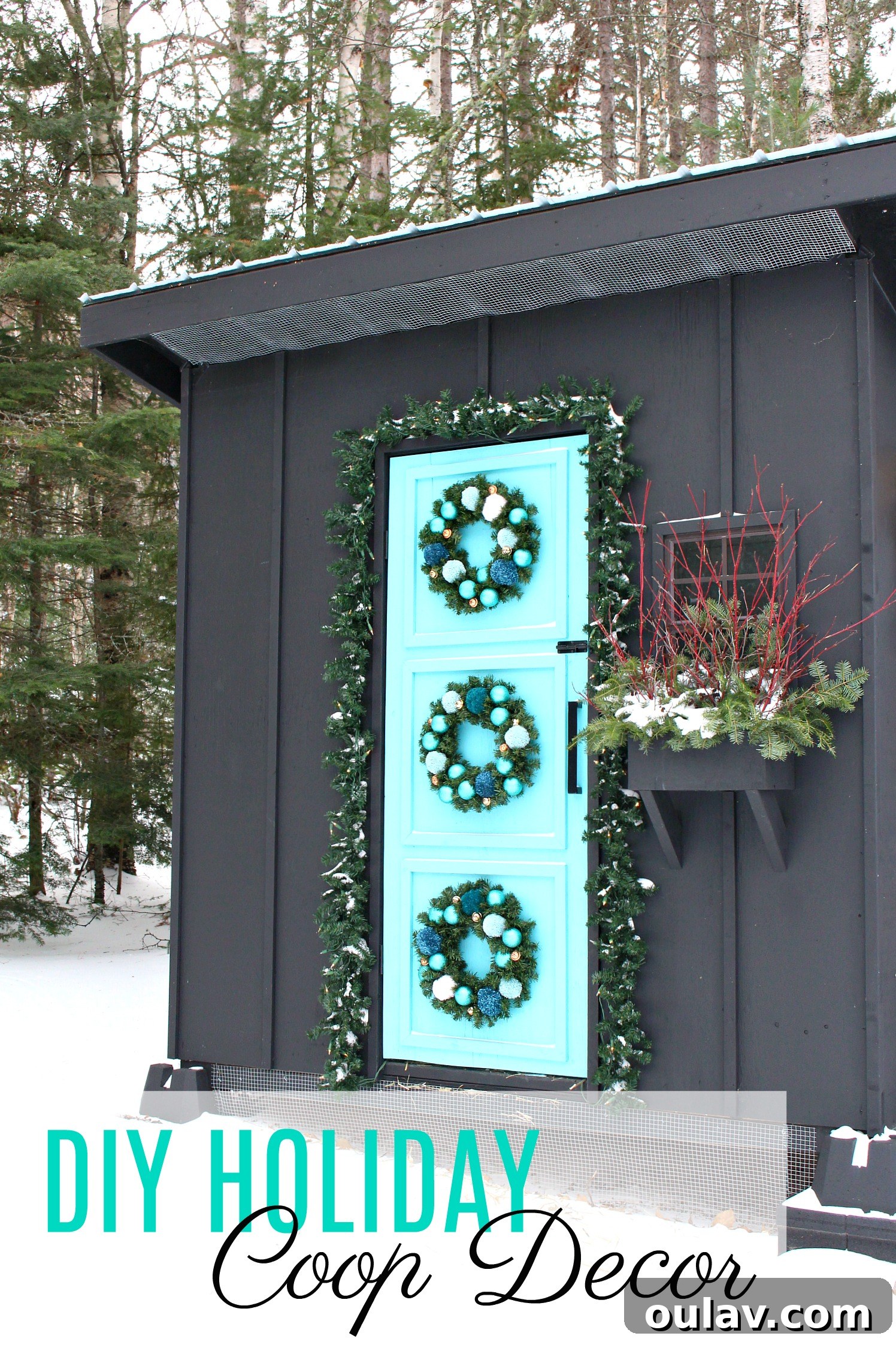 Easy DIY Pom Pom Wreath and Holiday Chicken Coop Decor
