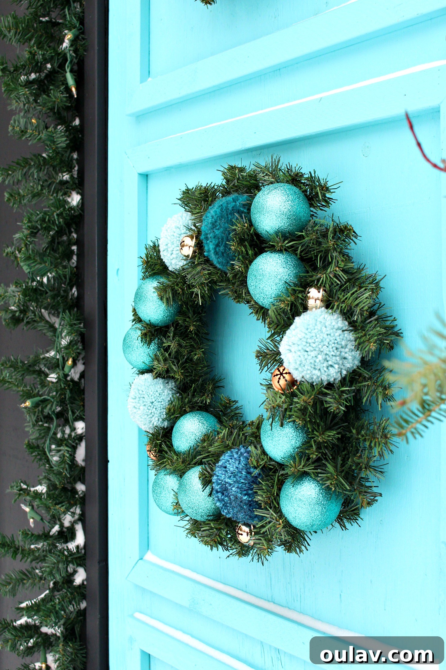 Vintage Inspired Pom Pom and Evergreen Wreath Idea