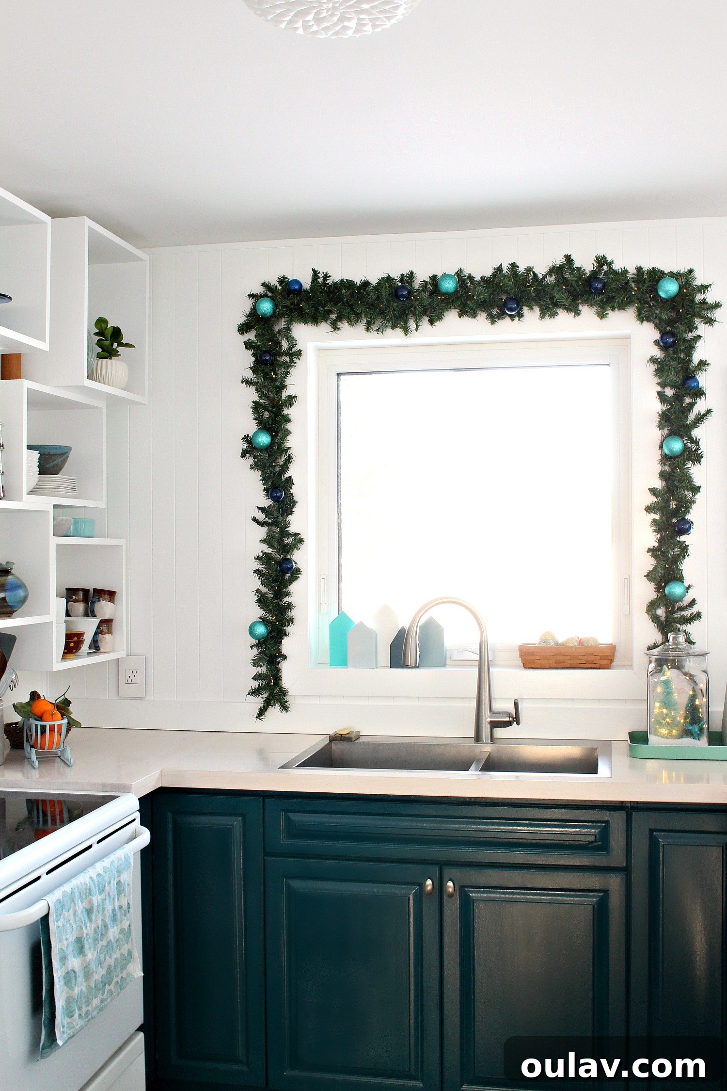 Dollar Store Glow Up Lighted Garland 16 How to Hang Garland Around Window - Kitchen Window Garland for Holidays