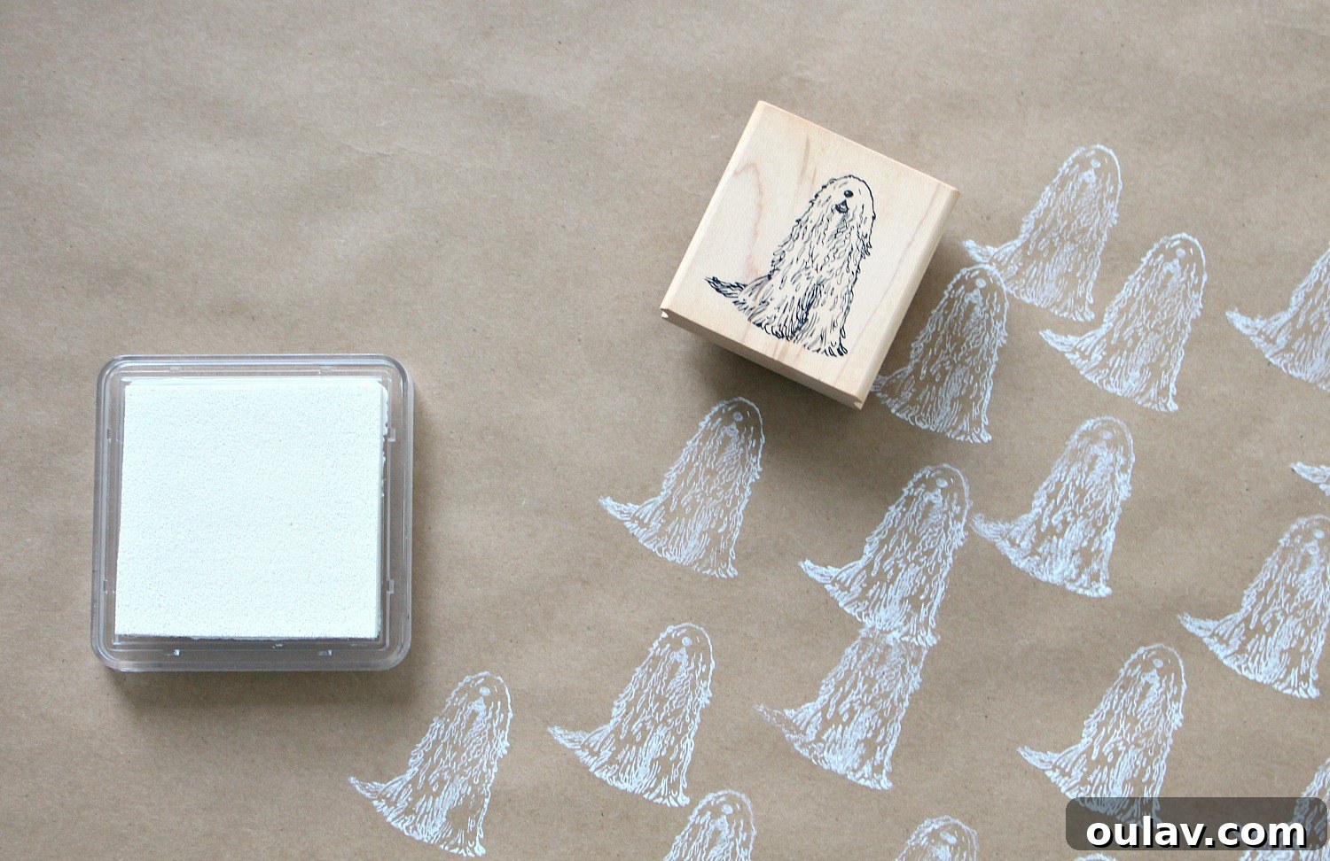 DIY Stamped Wrapping Paper with Komondor design