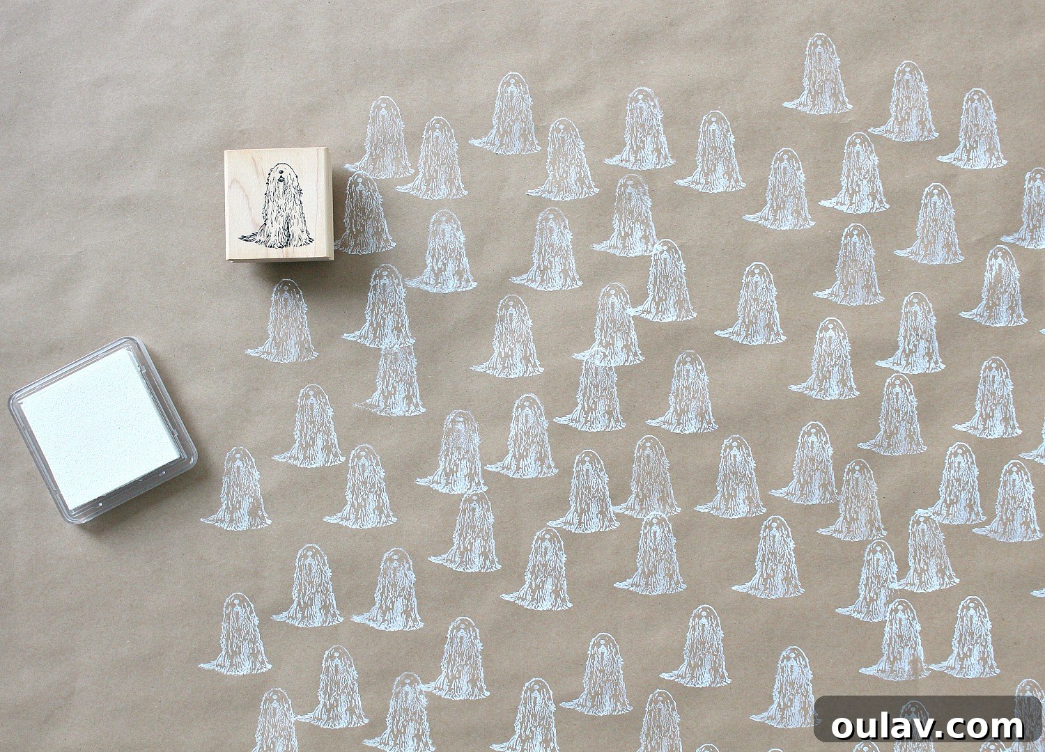 Eco-Friendly Stamped Wrapping Paper featuring Komondor pattern