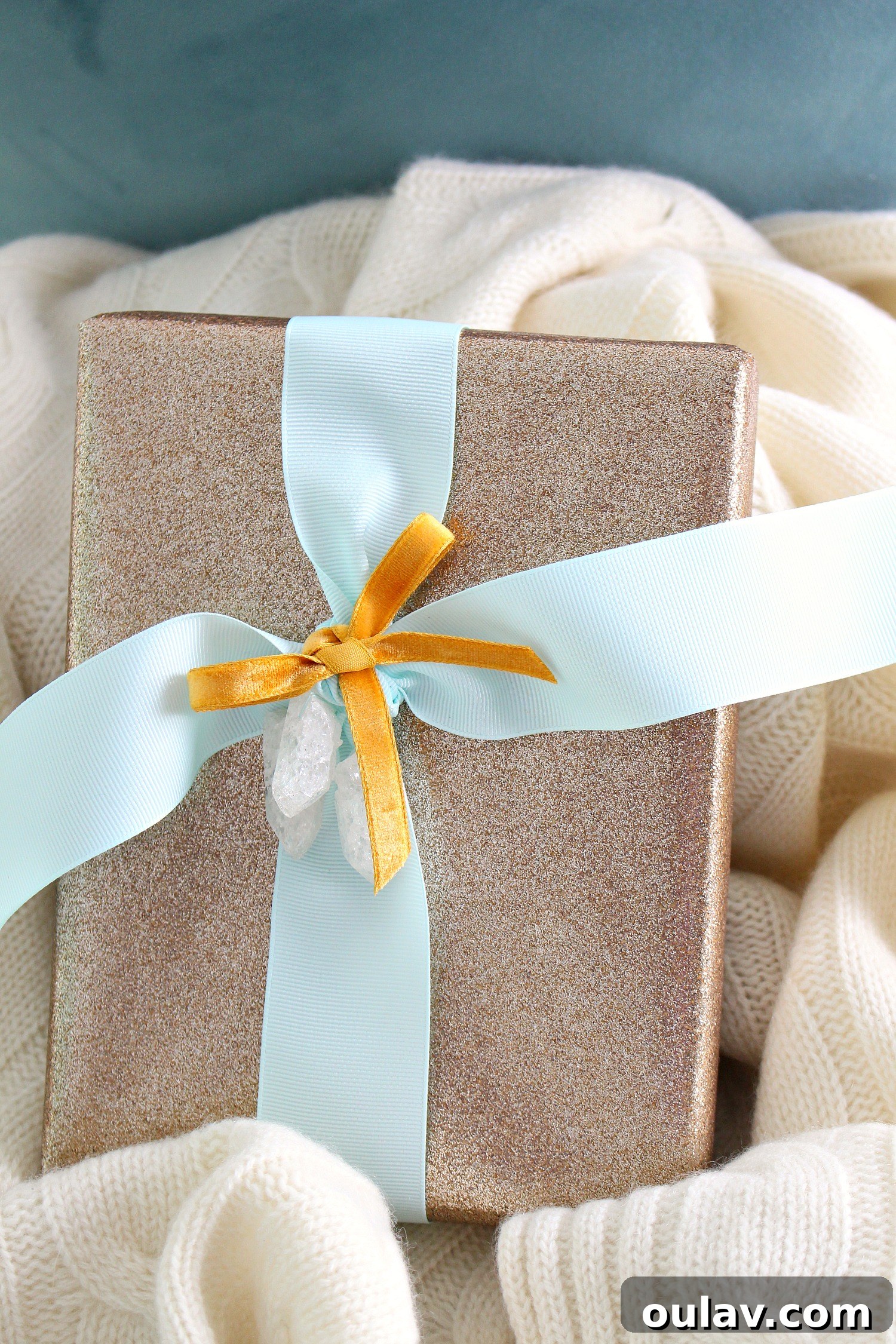 Crystal Point Glamour Gift Wrap 6 Shimmering gold glittery gift wrap awaiting embellishments