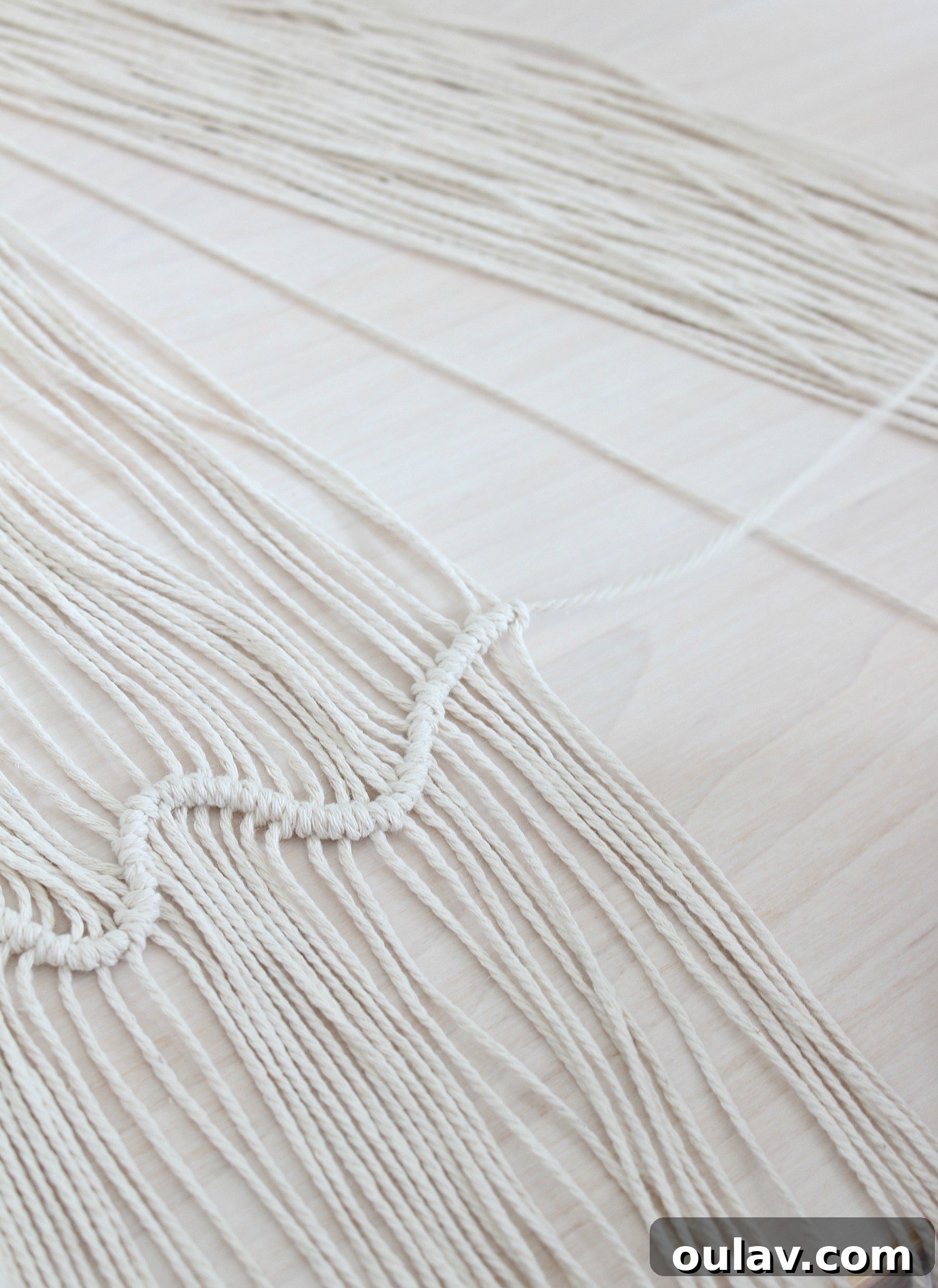 Handcraft Your Own Macrame Driftwood Wall Art 21 A close-up image displaying the consistent pattern of the clove hitch knots.