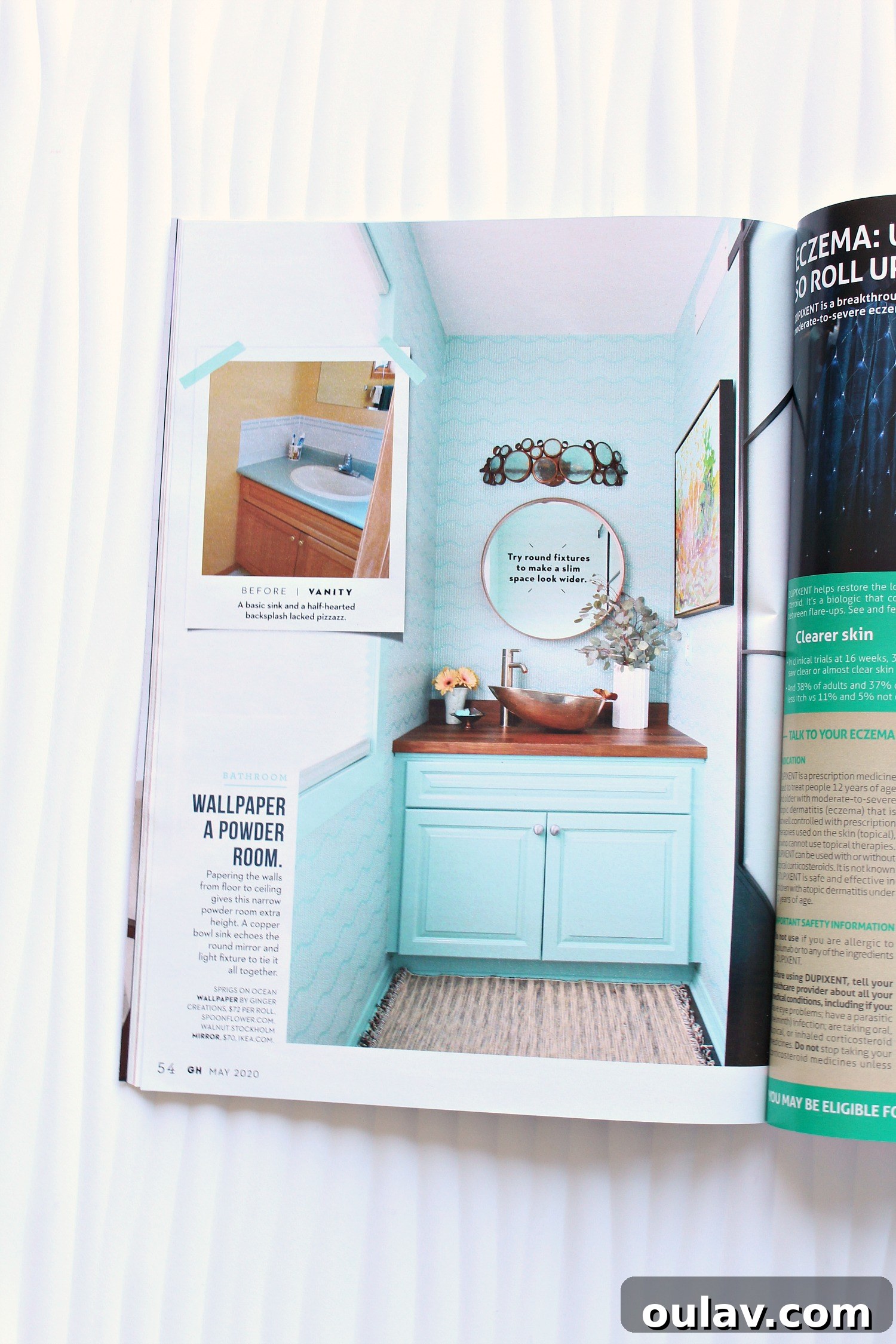 Good Housekeeping Showcases The Lakehouse 10 Turquoise powder room makeover feature