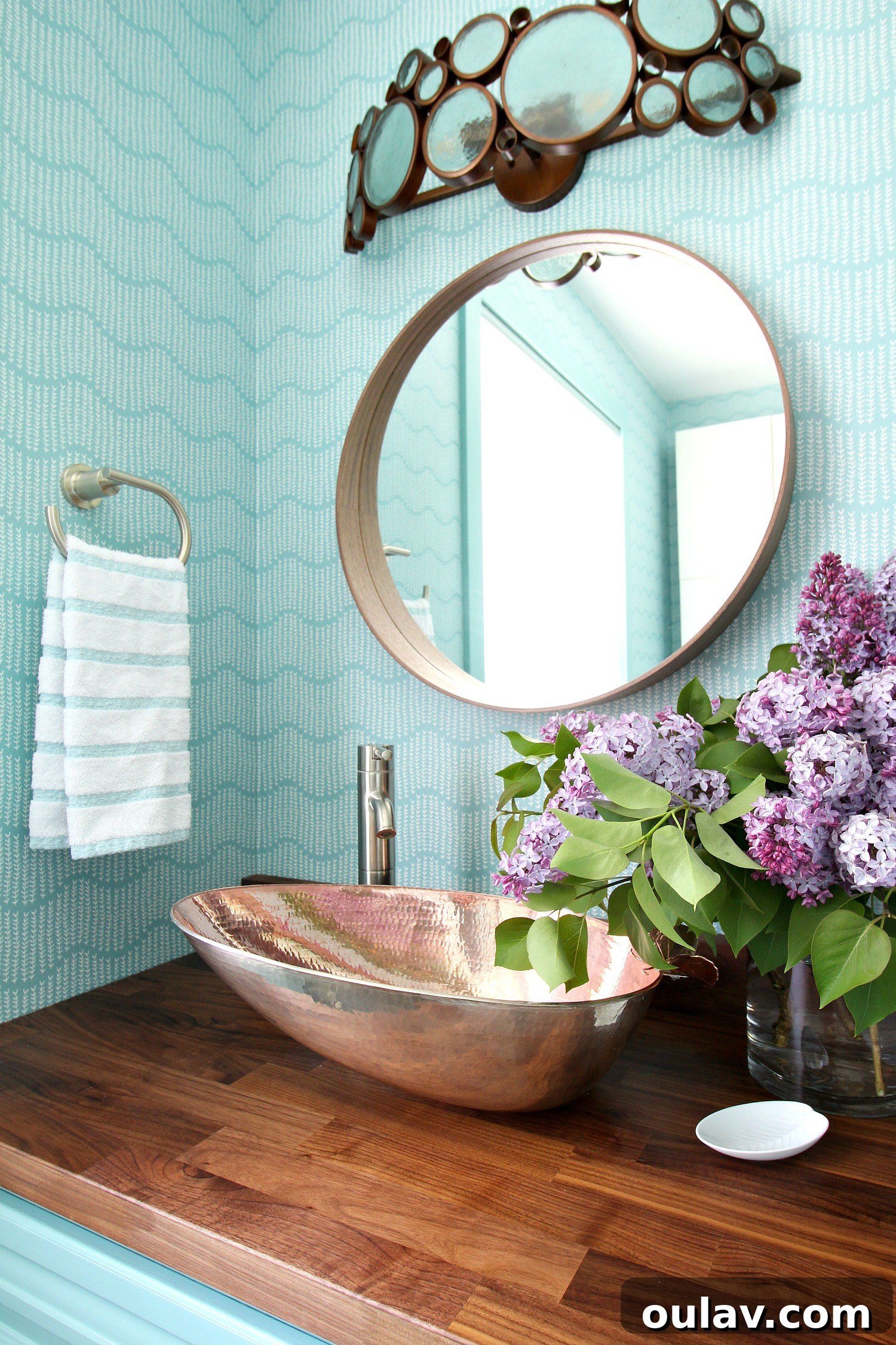 A Summer Dream Inside Our Lake House Oasis 24 Lilacs in Leaf Dish in Lakehouse Powder Room